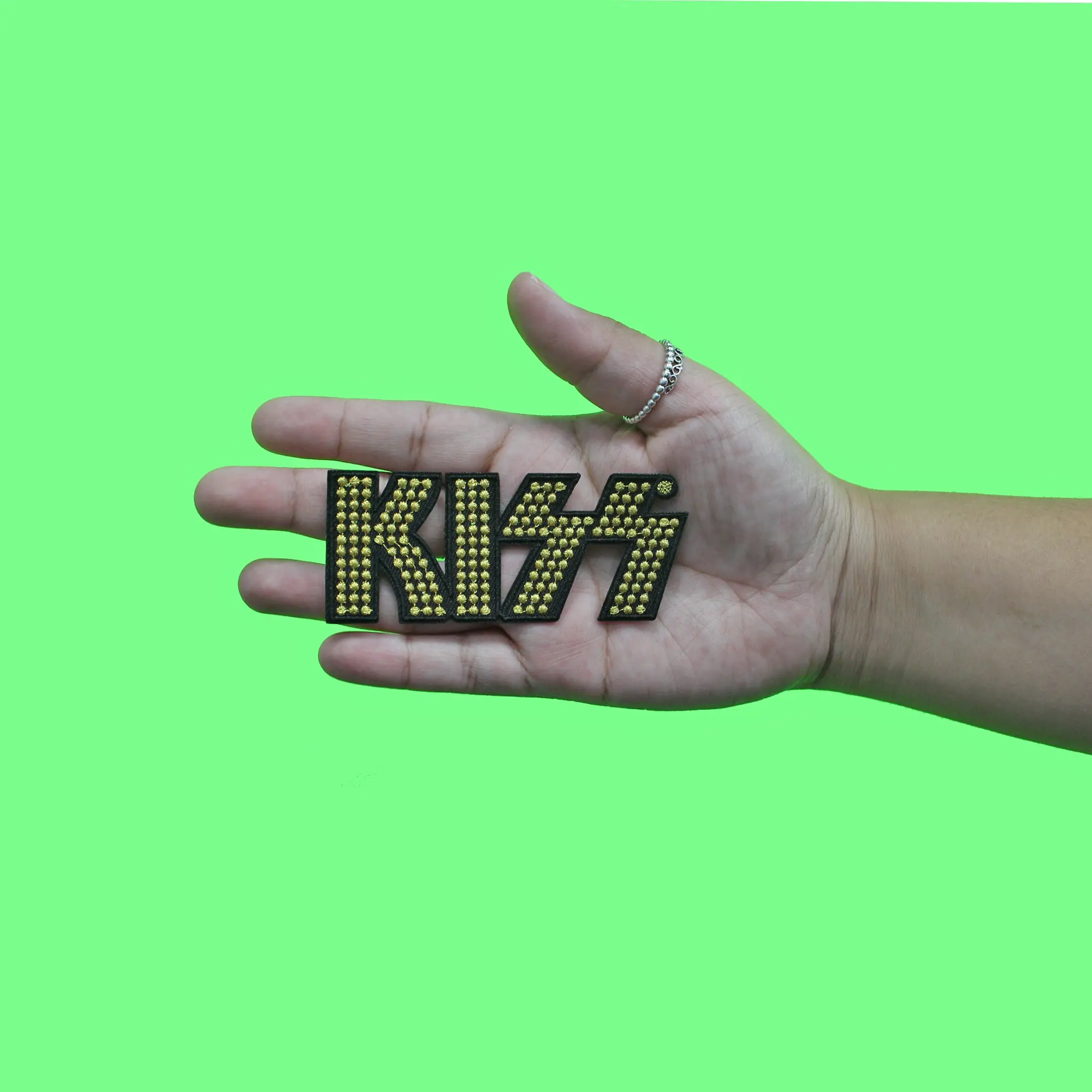 Kiss Gold Studded Logo Patch American Rock Band Embroidered Iron On - Image 2