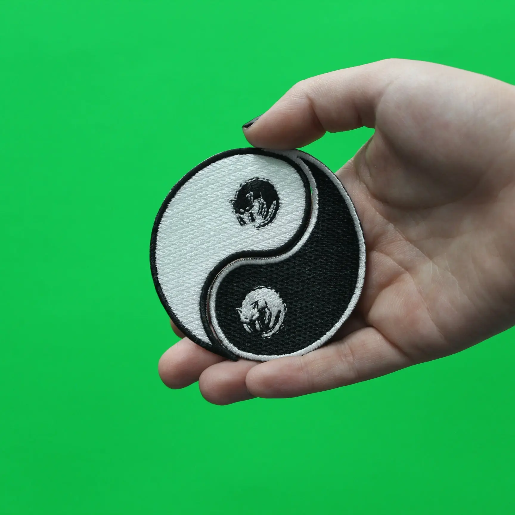 Kitty Cat Yin Yang Symbol Set Embroidered Iron On Patch - Image 2