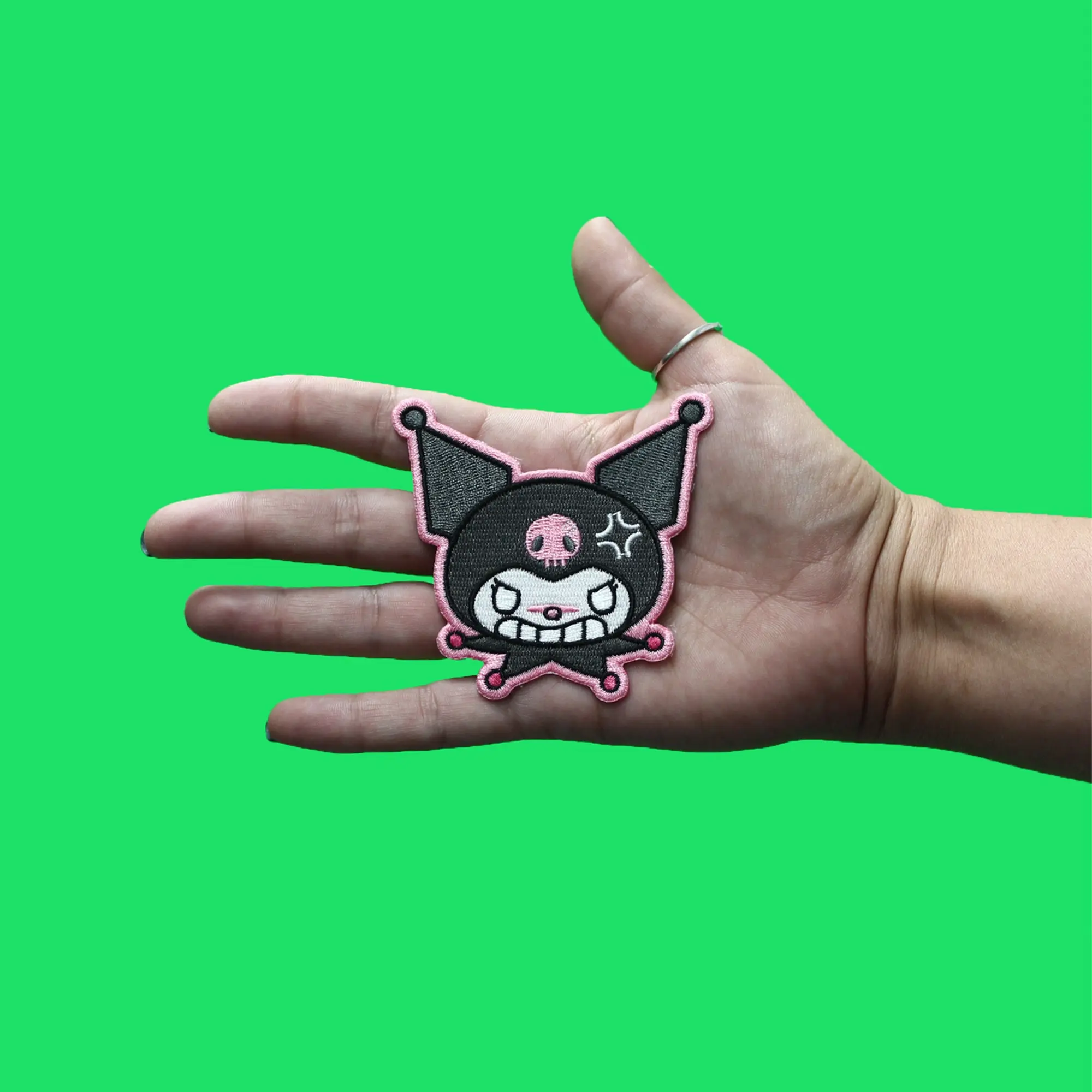 Kuromi Mad Face Patch Hello Kitty Biker Embroidered Iron On - Image 2