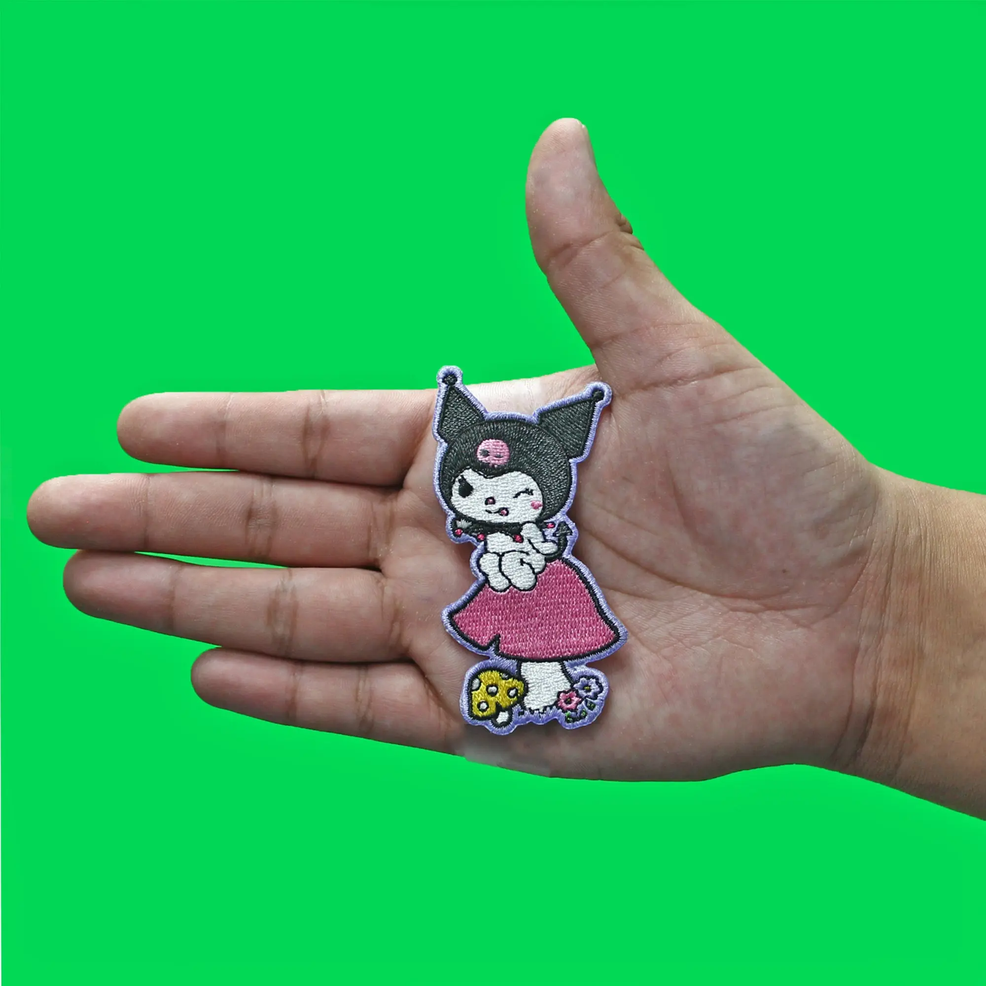 Kuromi Sitting on Mushroom Patch Hello Kitty Cartoon Embroidered Iron-On - Image 2