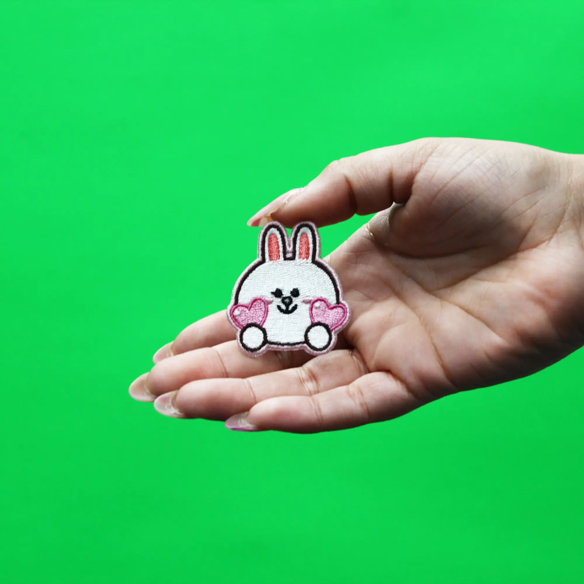 Line Friends Bunny Cony Patch Holding Hearts Embroidered Iron On - Image 2