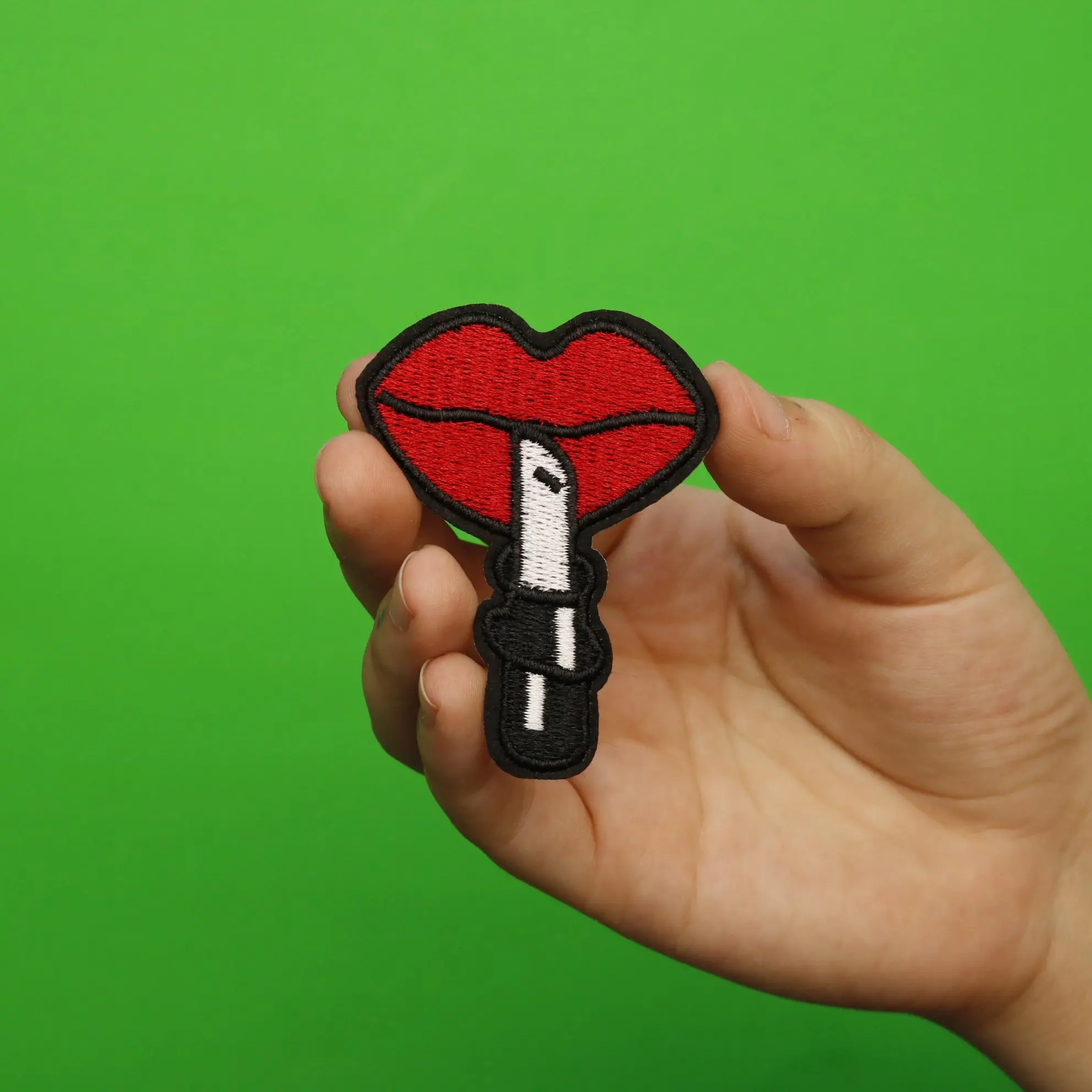 Lips With Lipstick Embroidered Iron On Patch - Image 2