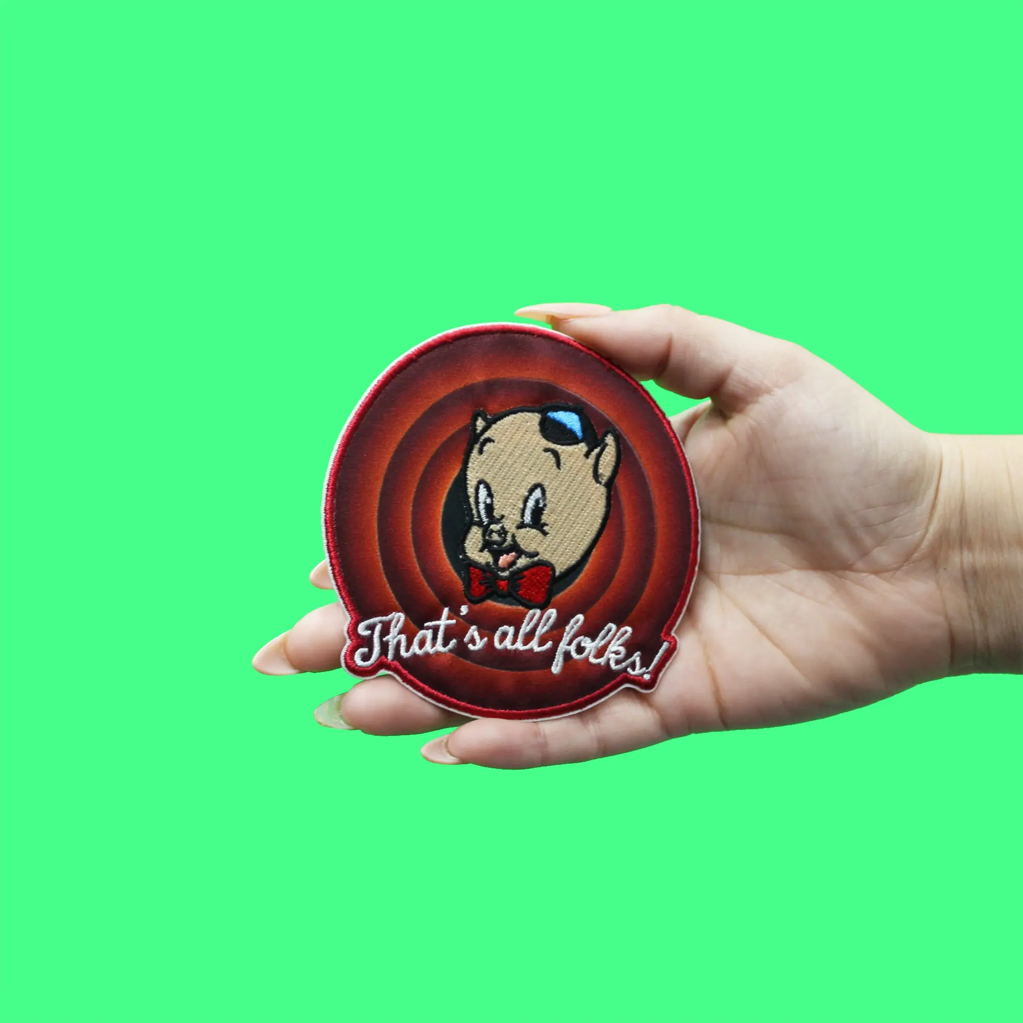 Official Looney Tunes Patch Porky Pig "That's All Forks!" Embroidered Iron On - Image 2