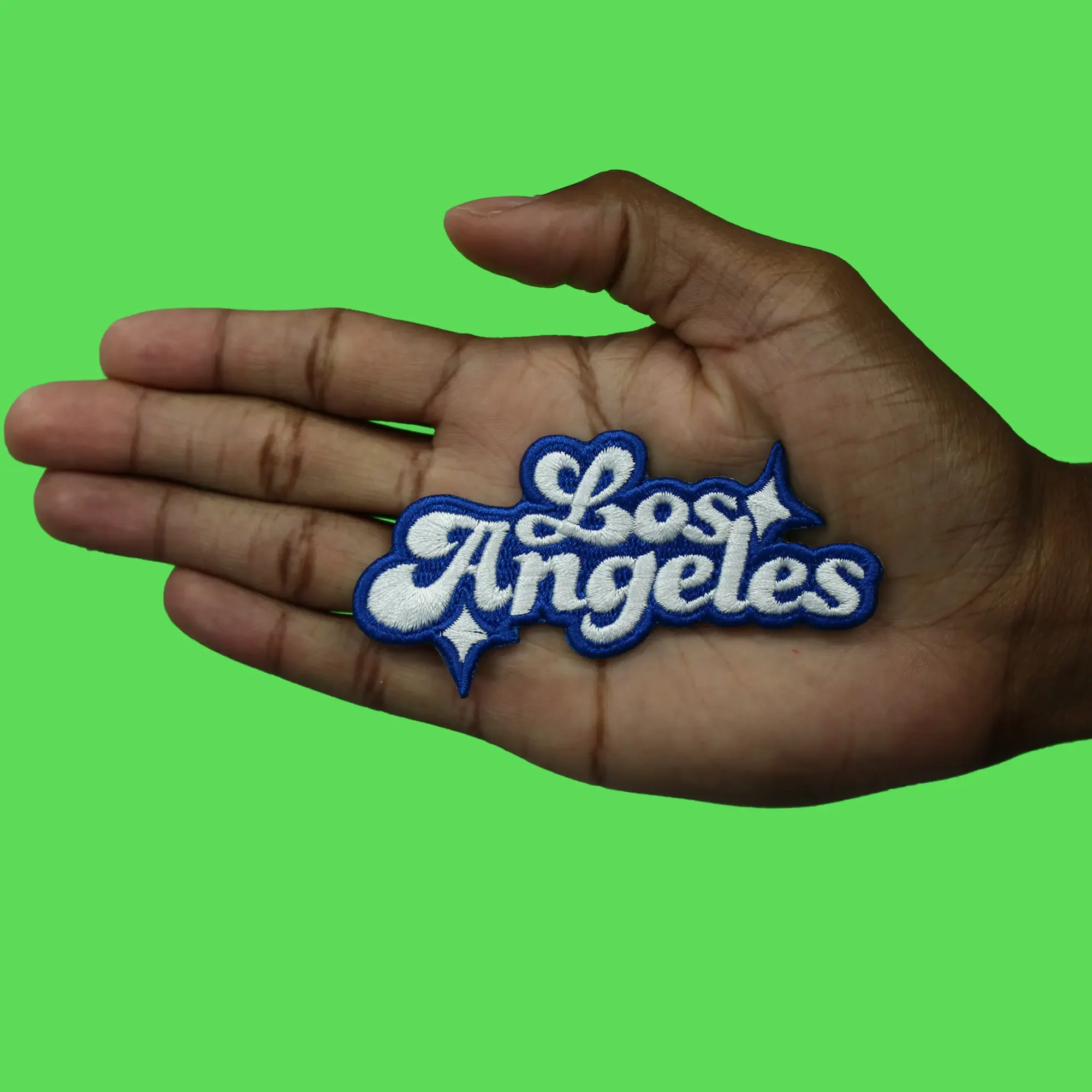Los Angeles Sparkle Script Patch White/Blue Baseball Sports Embroidered Iron On - Image 2
