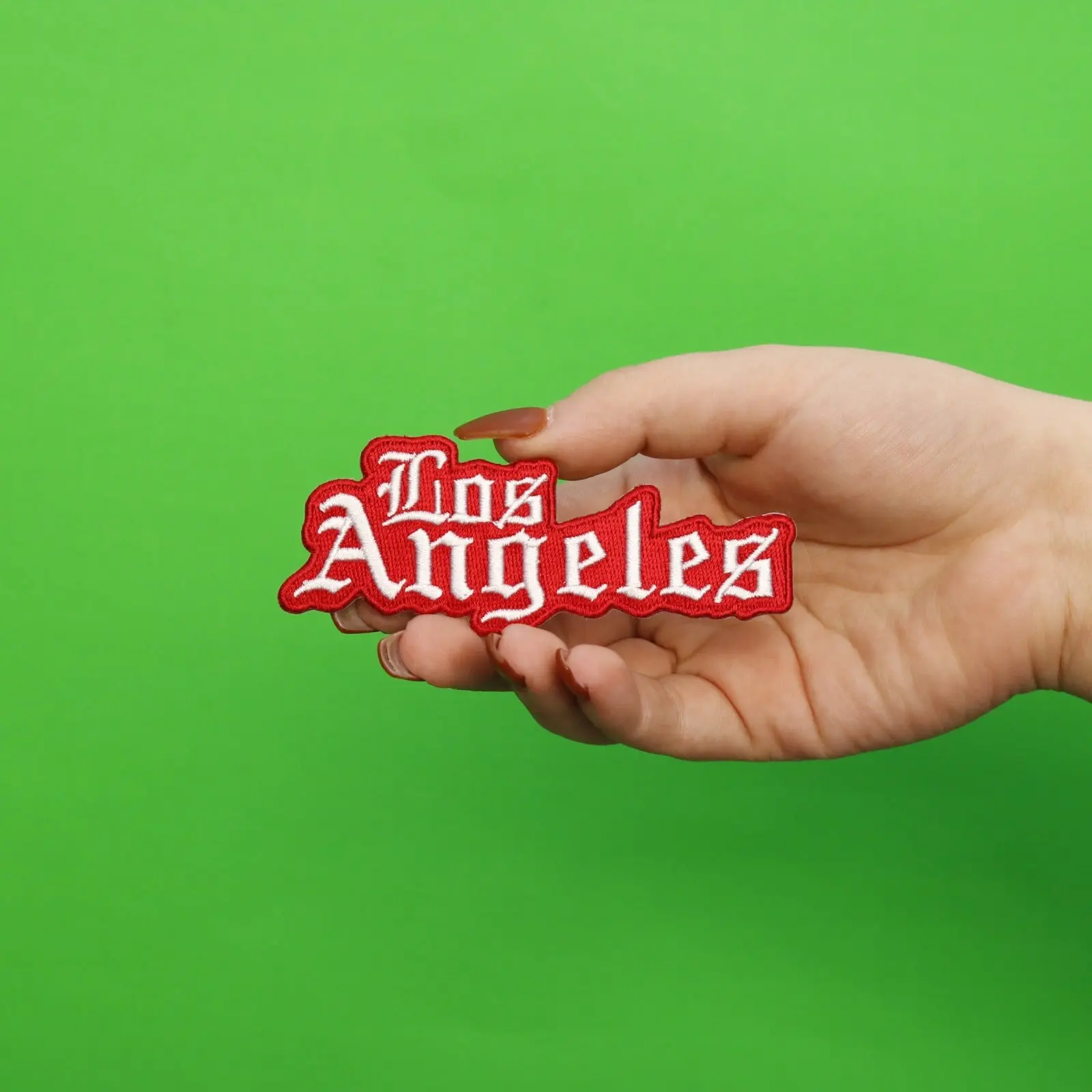 Los Angeles Old English Parody Embroidered Iron On Patch (Red) - Image 2