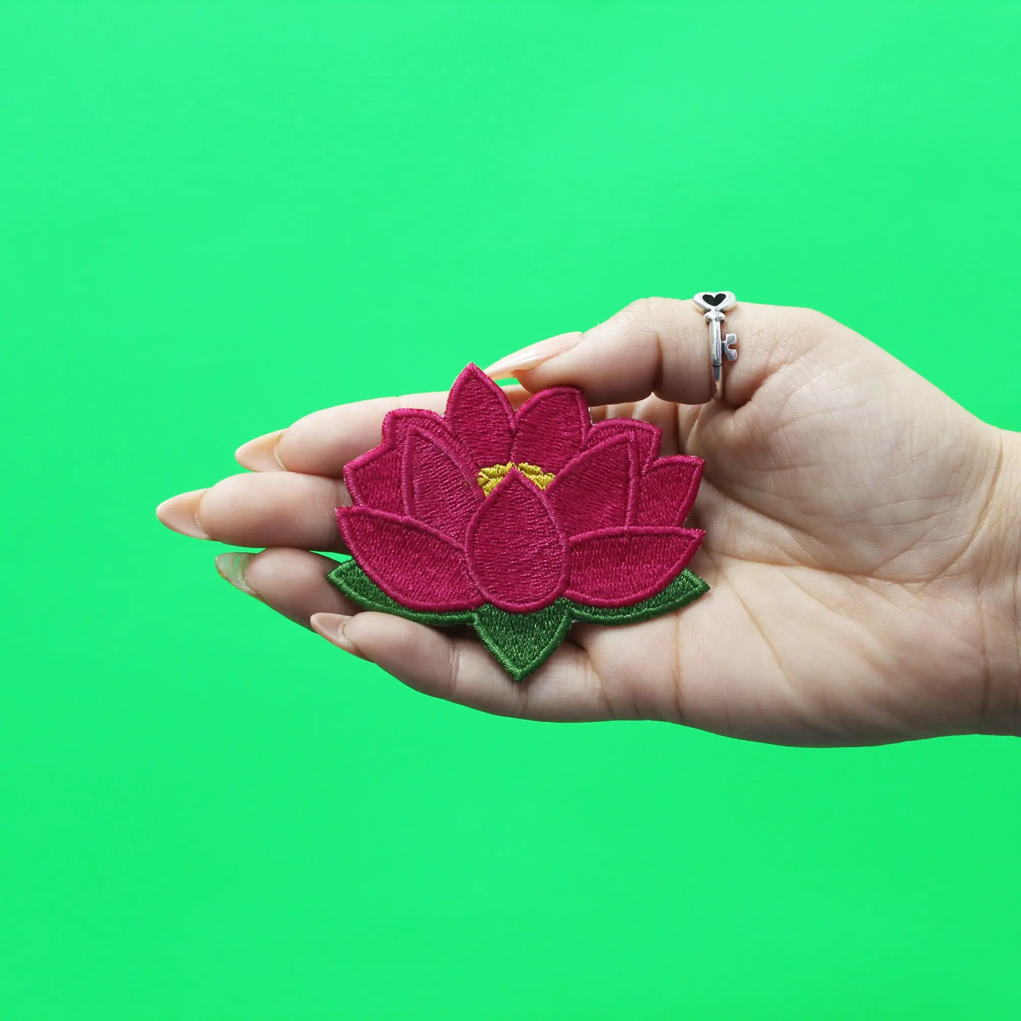 Lotus Flower Embroidered Iron On Patch - Image 2