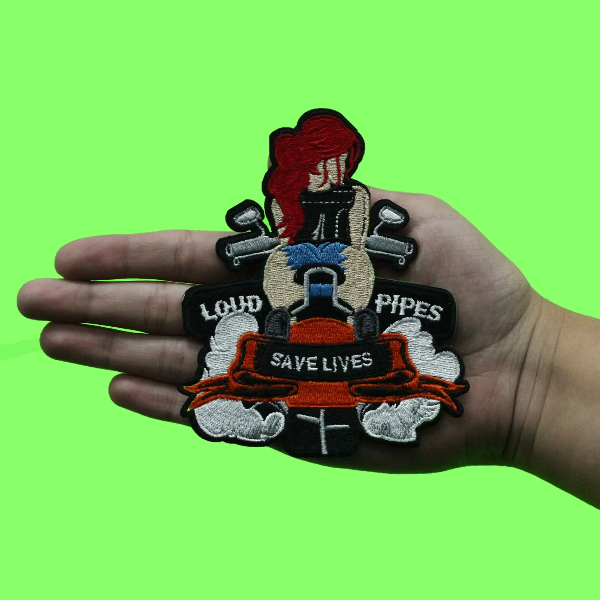 Loud Pipes Save Lives Patch Motorcycle Biker Ride Embroidered Iron On - Image 2