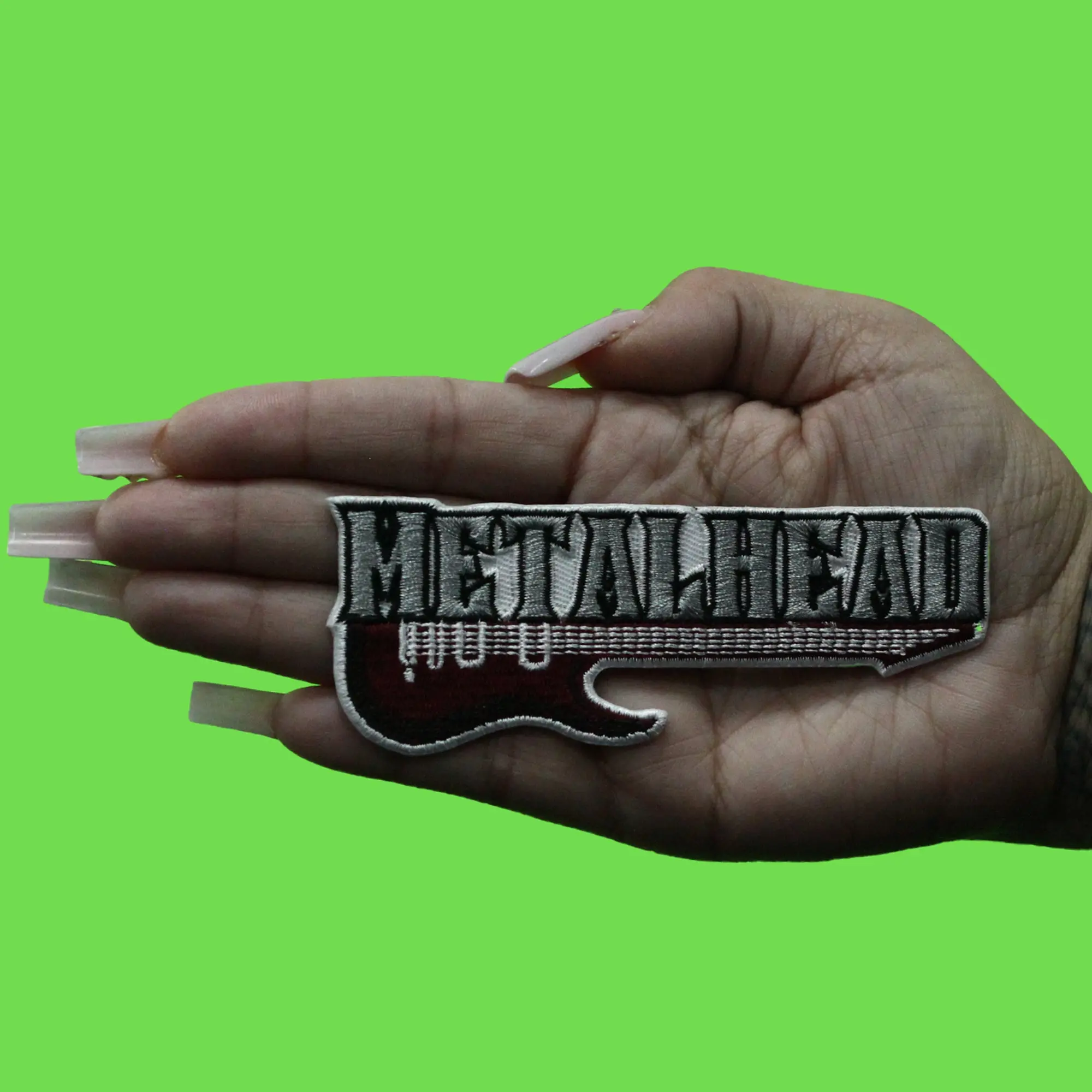 Metalhead Rock Guitar Patch Music Heavy Metal Embroidered Iron On - Image 2