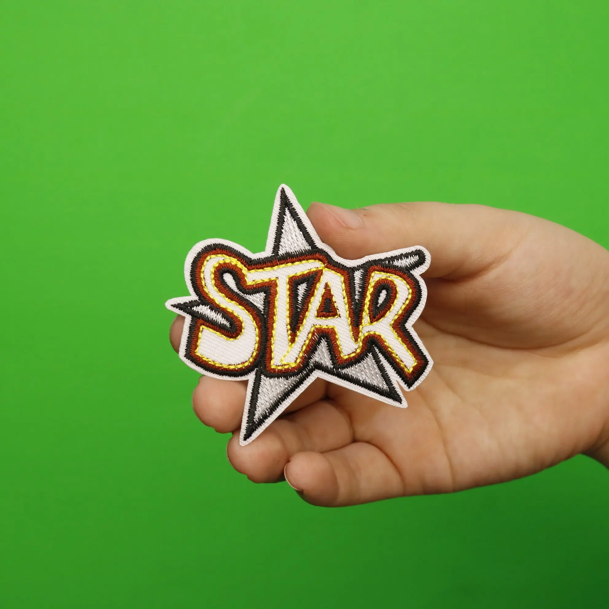 Metallic "STAR" Script Embroidered Iron On Patch - Image 2