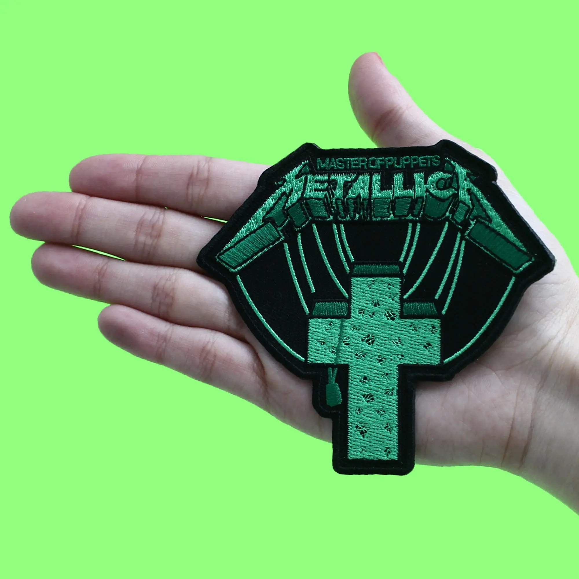 Metallica Master Of Puppets Patch Green Cross Sting Embroidered Iron On - Image 2