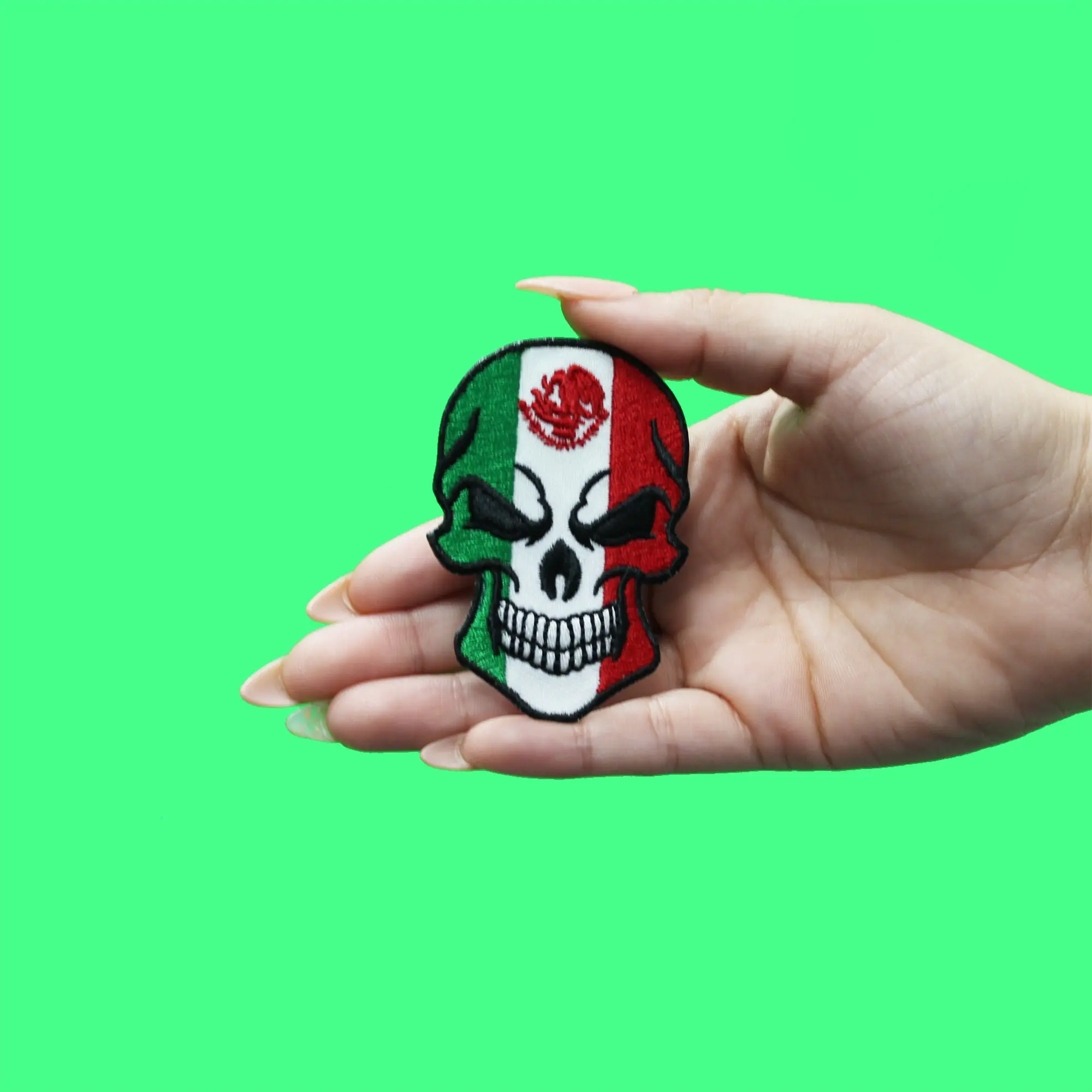 Angry Skull Patch Mexican Flag Embroidered Iron On - Image 2