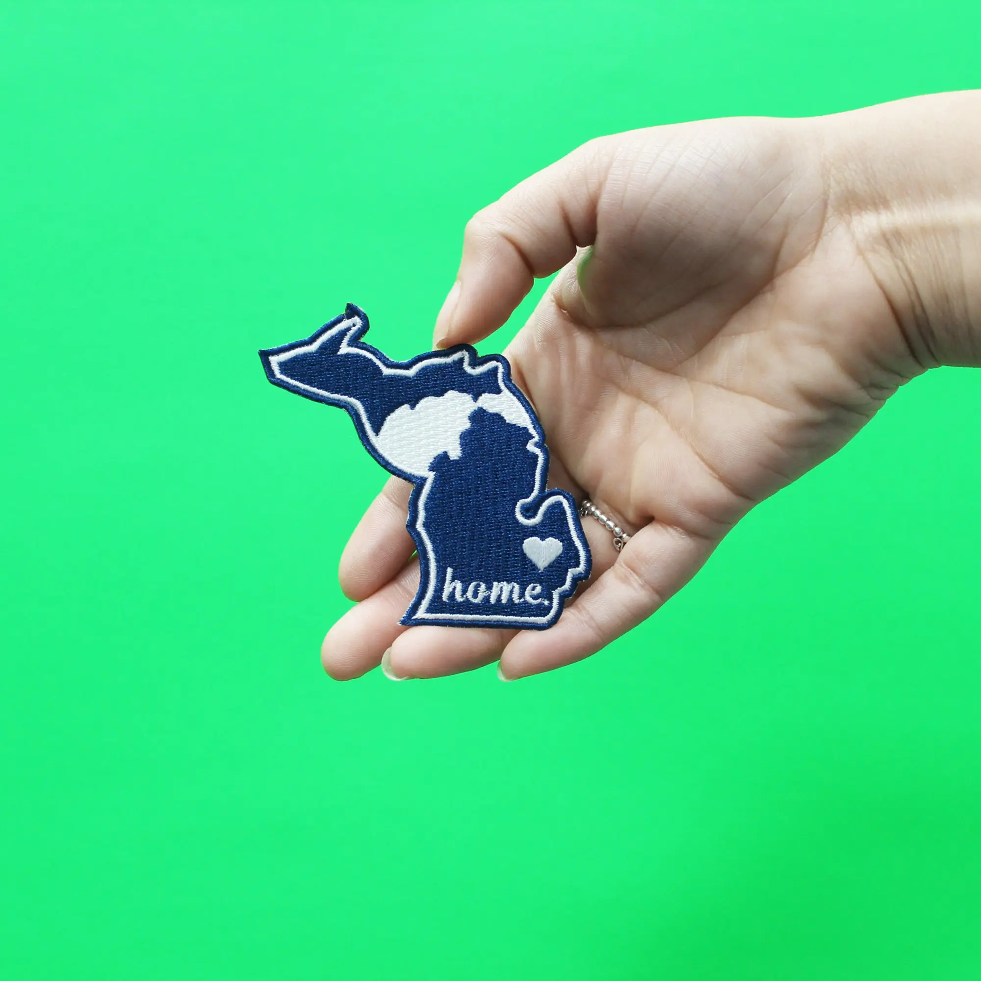 Michigan Home State Patch Baseball Parody Embroidered Iron On - Blue/White - Image 2