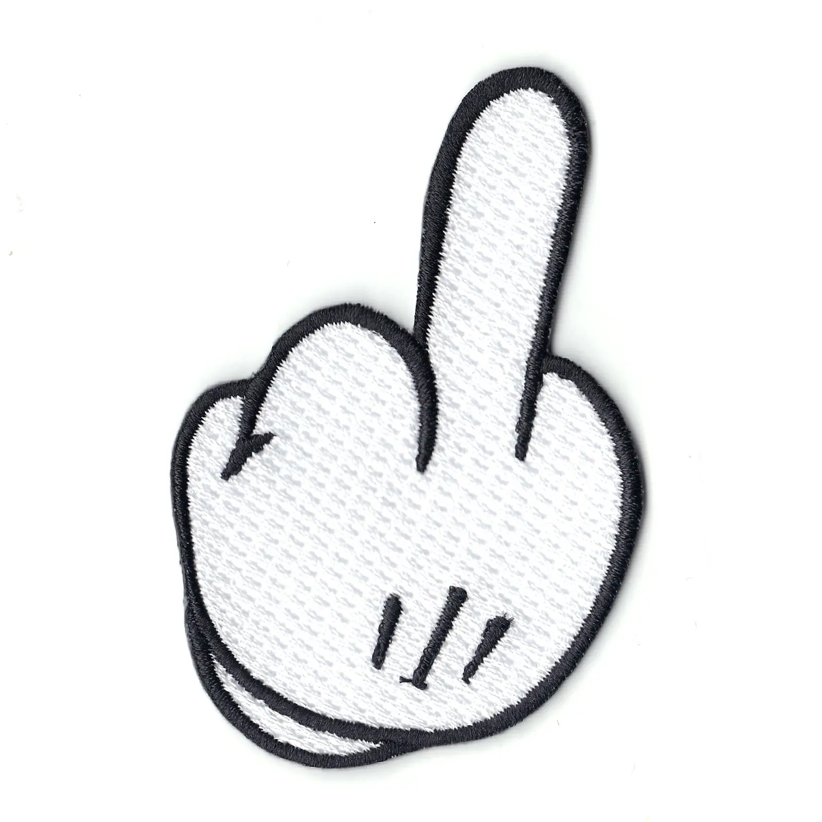 Middle Finger Up F.U. White Glove Iron On Patch