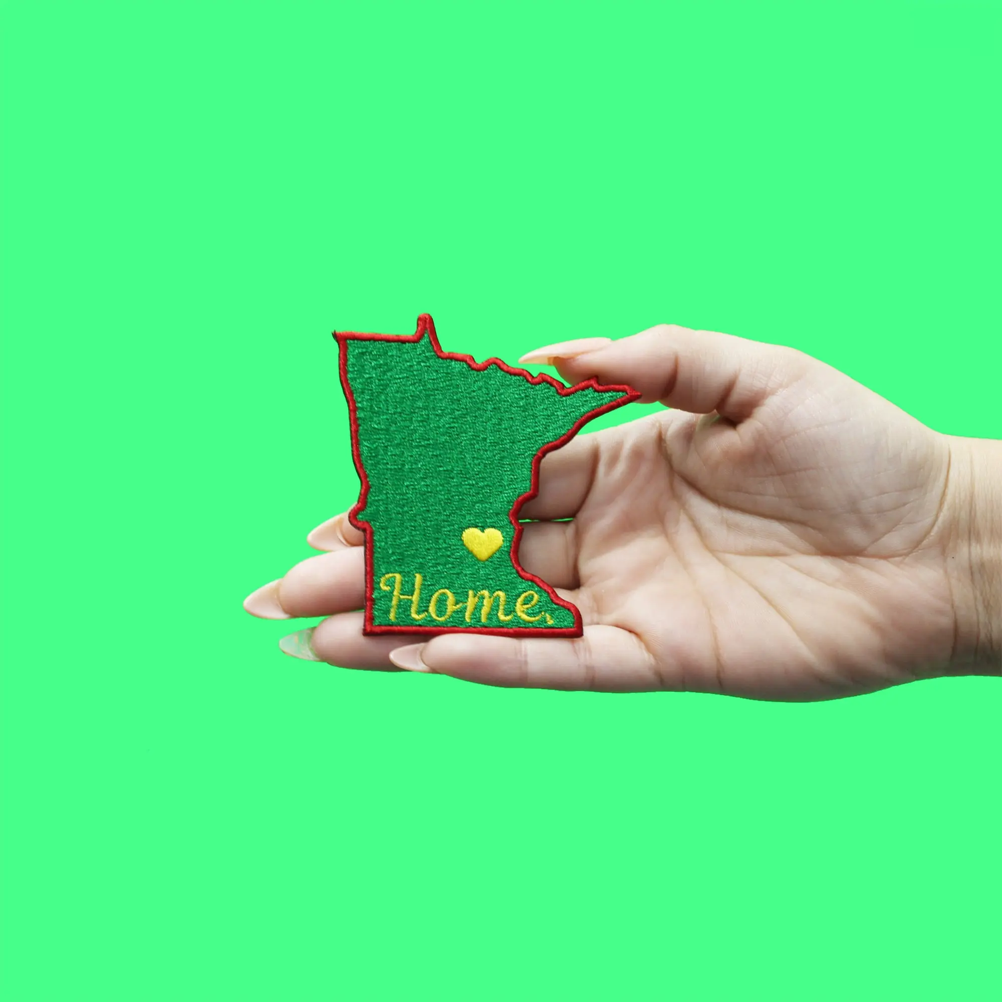 Minnesota Home State Patch Hockey Parody Embroidered Iron On - Green/Red - Image 2