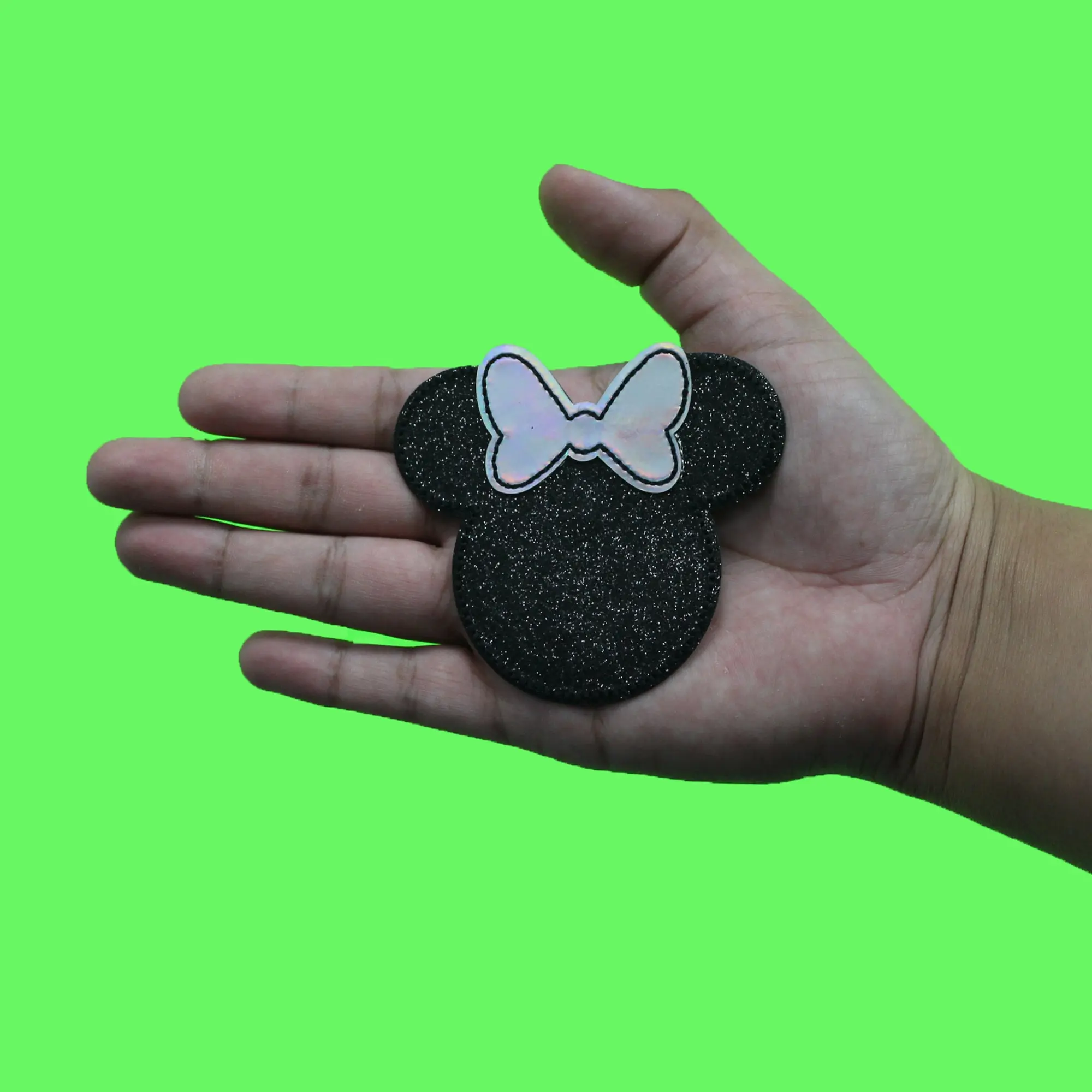 Minnie Mouse Glitter Head Patch Holographic Bow Disney Applique Iron On - Image 3