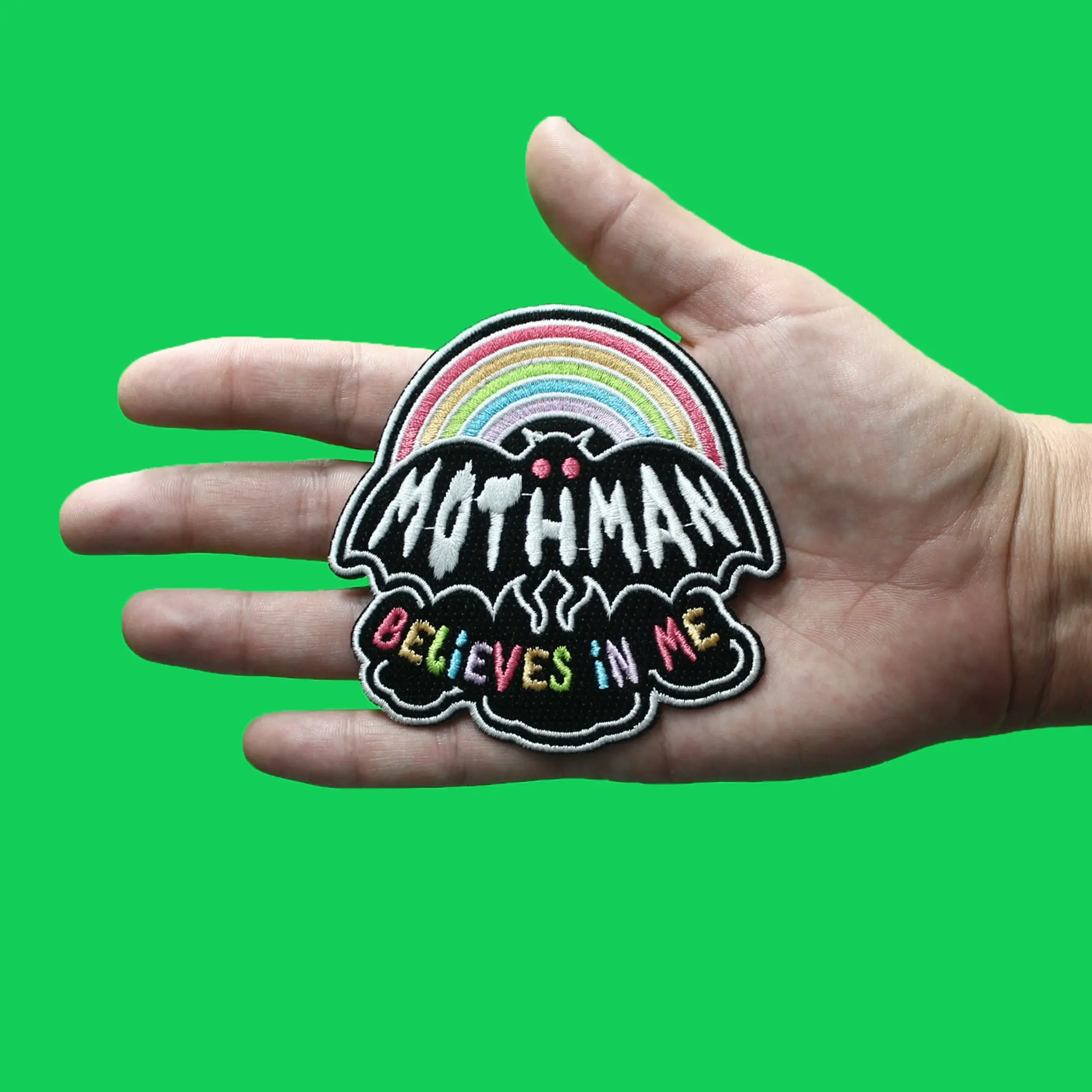 Mothman Believes in Me Rainbow Patch Folklore Mythology Legend Embroidered Iron On - Image 2