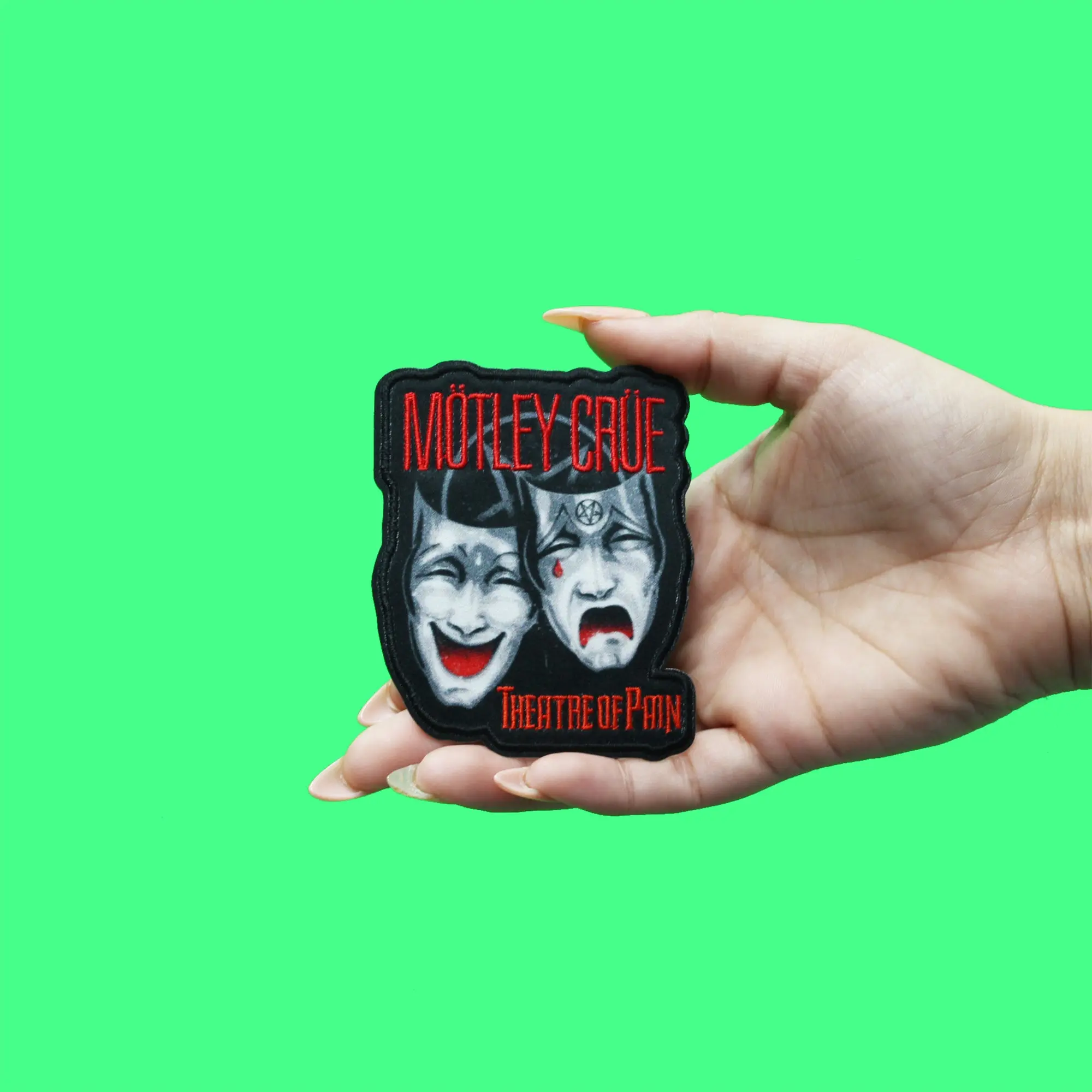 Official Motley Crue Patch Theatre of Pain Faces Embroidered Iron On - Image 2