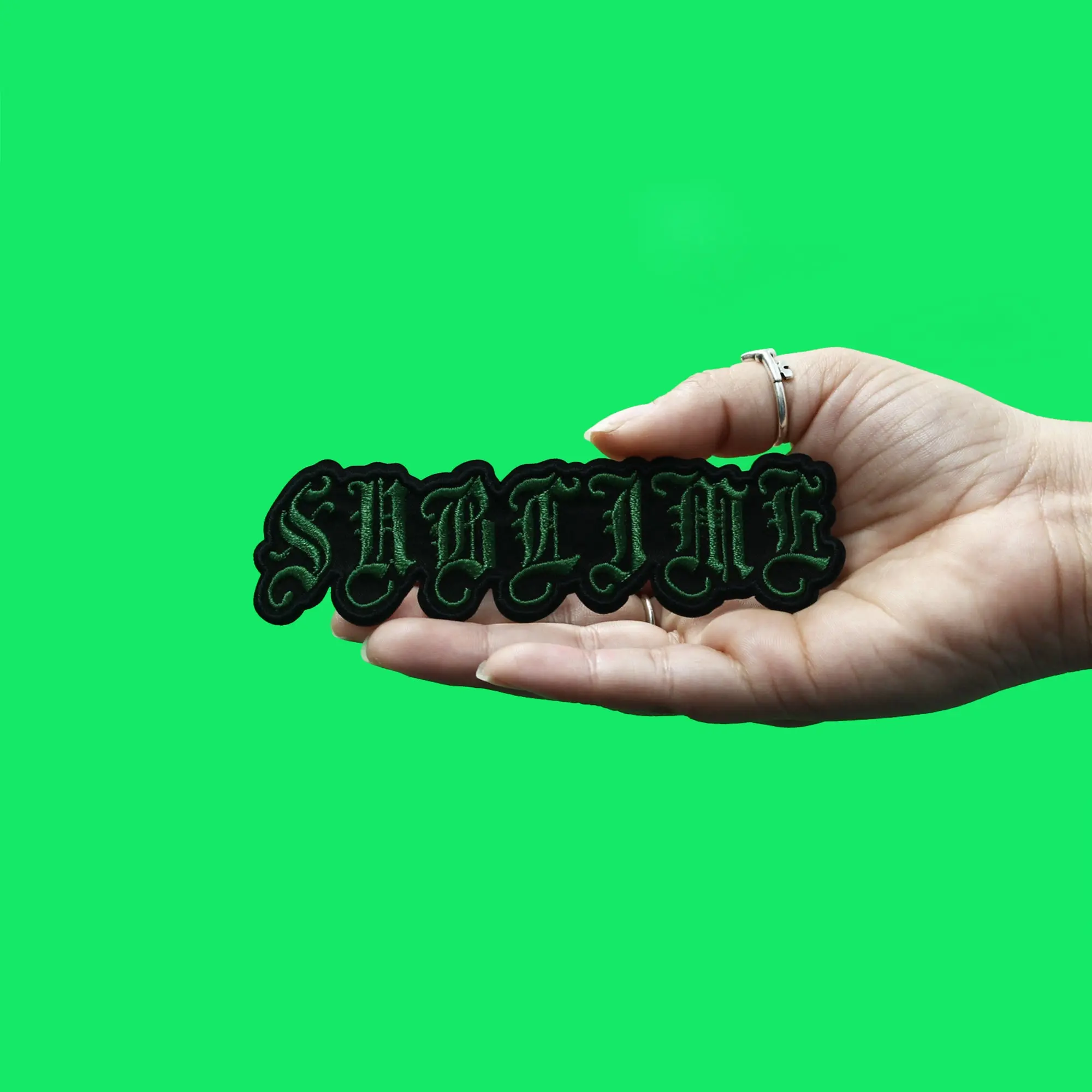 Sublime Patch Green Old English Logo Embroidered Iron On - Image 2