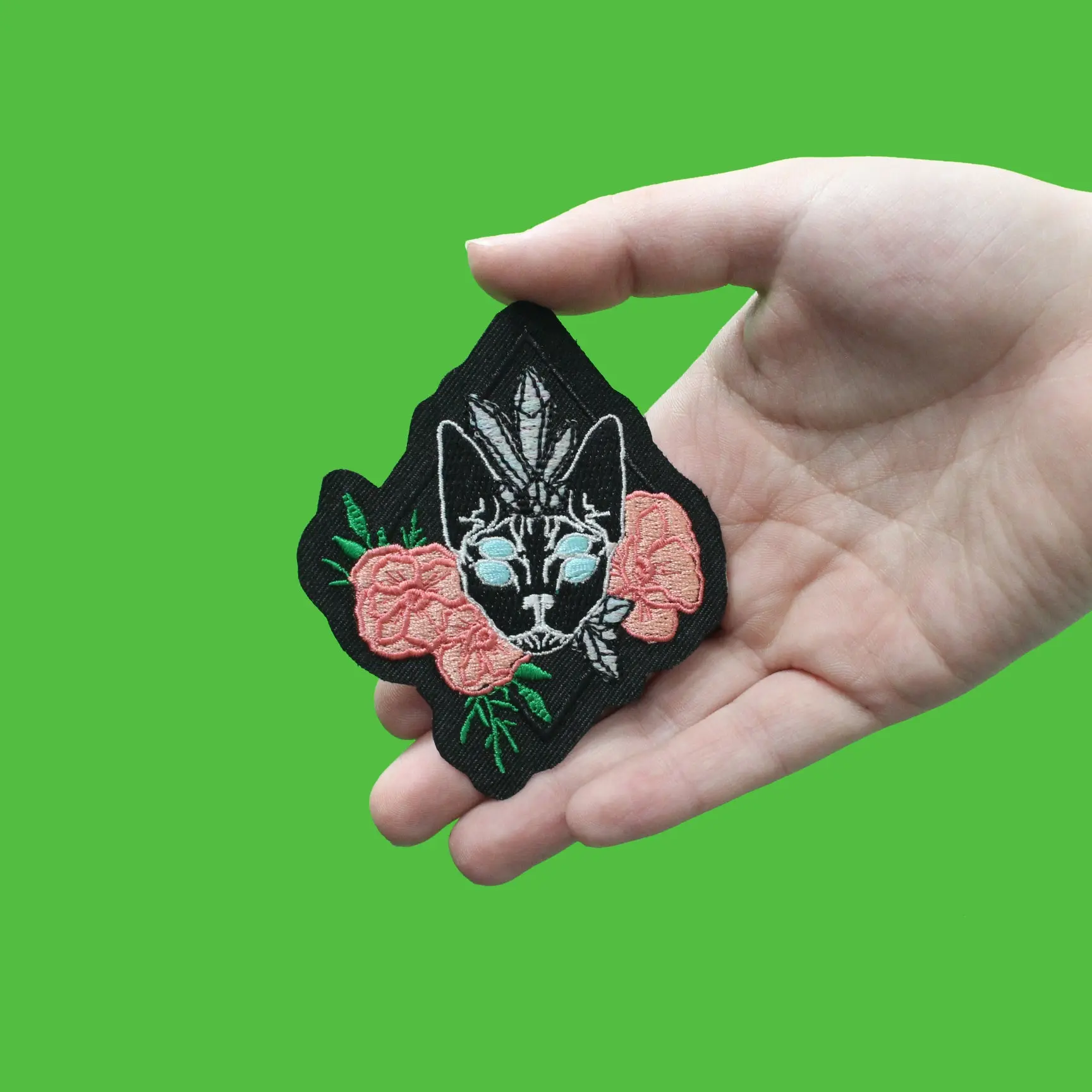 Mystical Alien Rainbow Crystal Cat EXCLUSIVE Embroidered Iron On Patch - Image 2