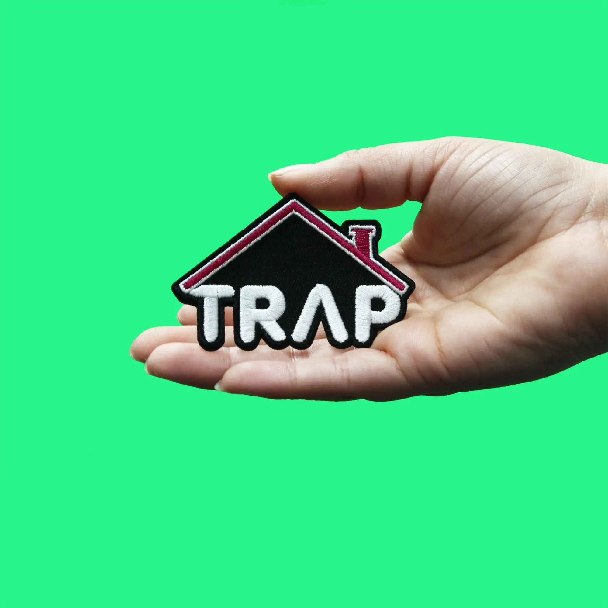 Neon Trap House Patch Popular Pink Script Embroidered Iron On - Image 2