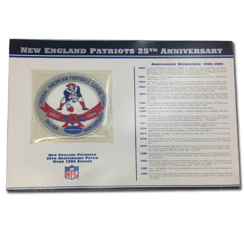 1984 New England Patriots 25th Anniversary Logo Willabee & Ward Jersey Patch With Stat Card