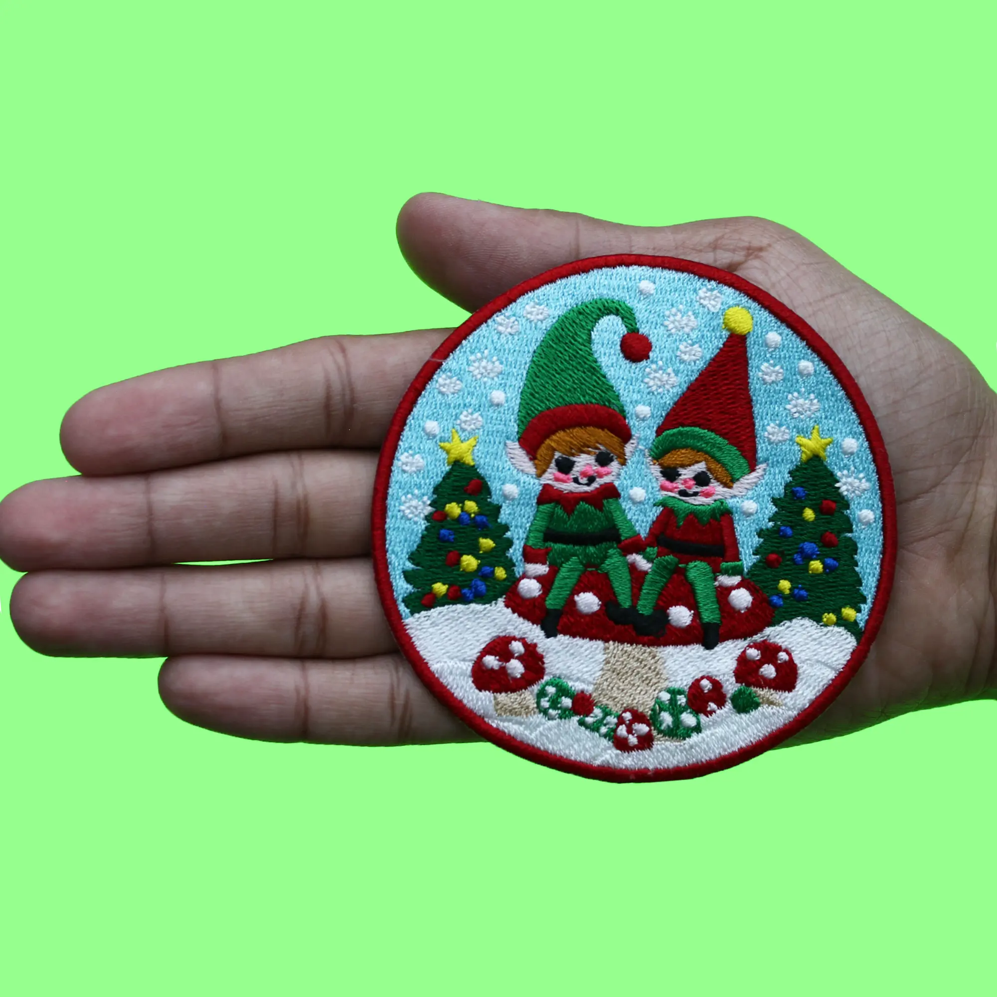 North Pole Elf Patch Christmas Holiday Mushrooms Embroidered Iron On - Image 2