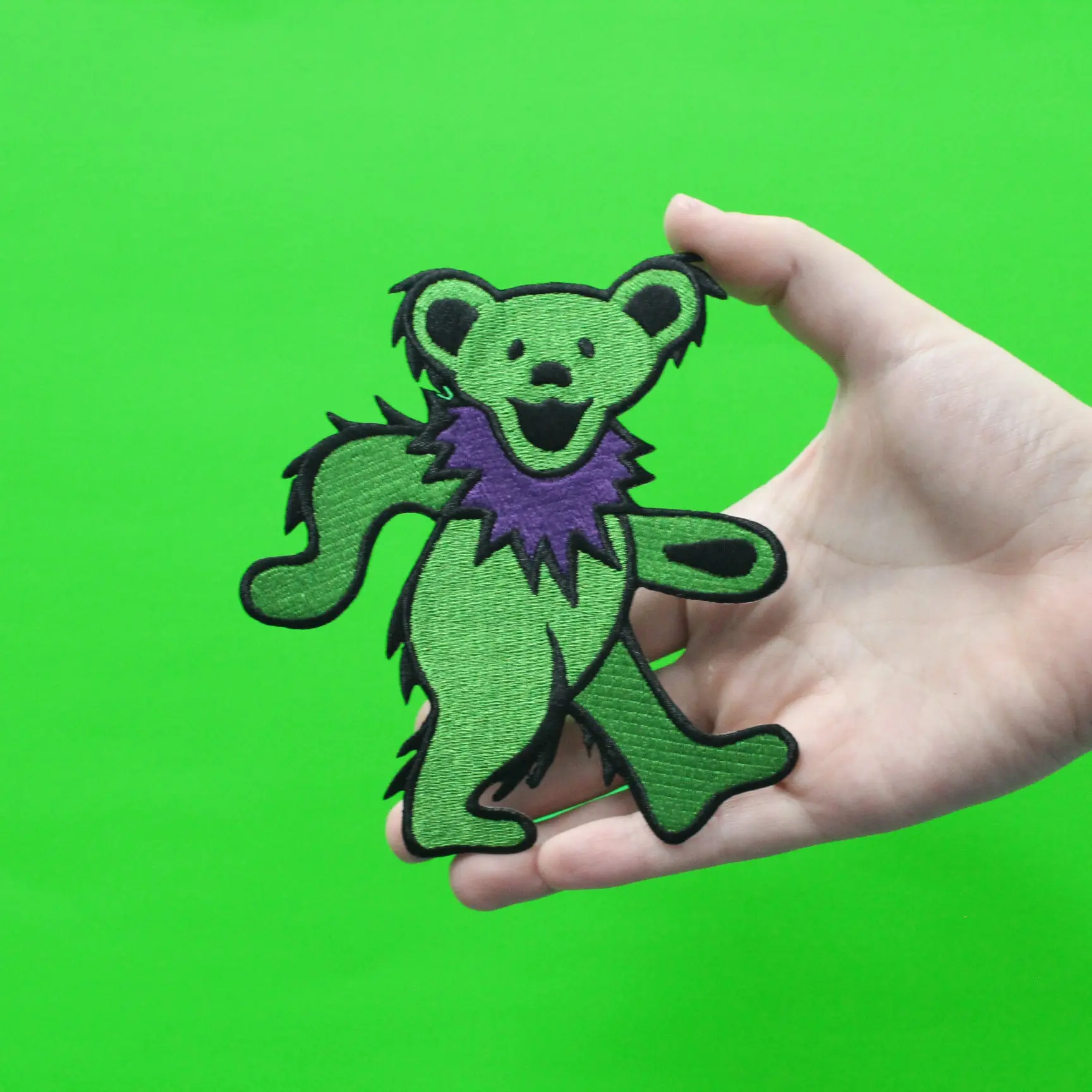 Large Grateful Dead Bear Green Embroidered Iron On Patch - Image 2
