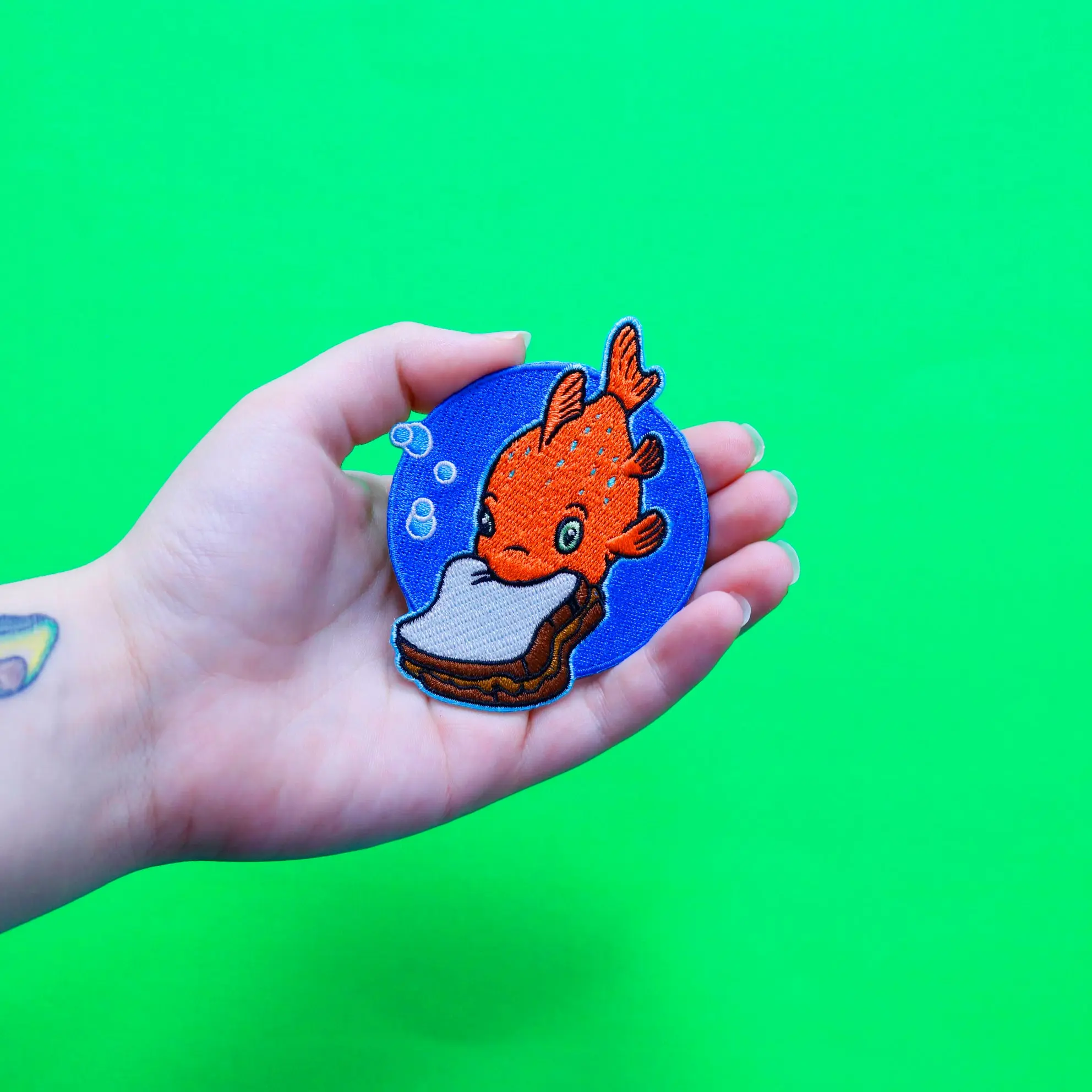 Official Lilo And Stitch: Pudge The Fish With Sandwich Embroidered Iron On Patch - Image 3