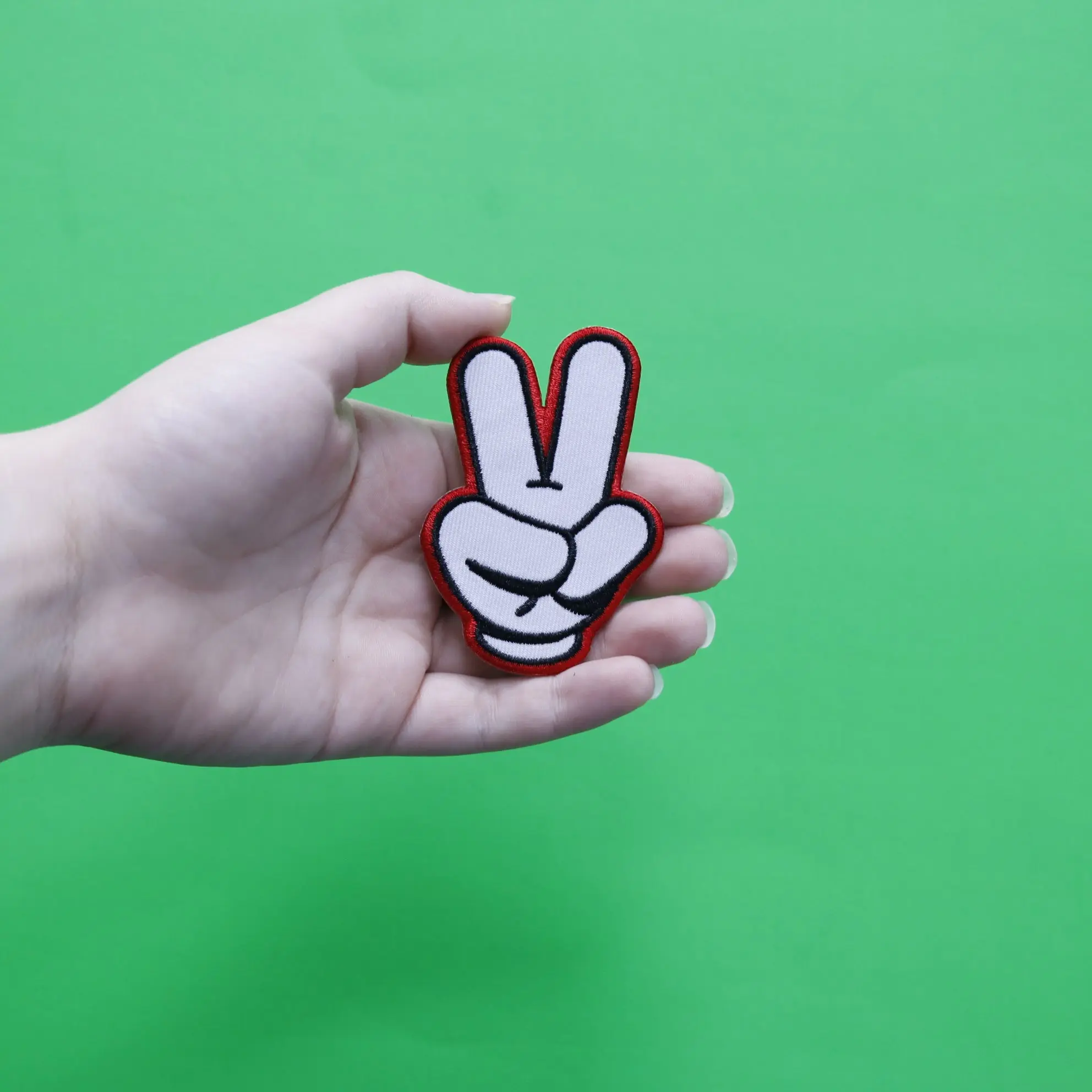 Official Mickey Mouse Glove Peace Sign Embroidered Iron On Patch - Image 3
