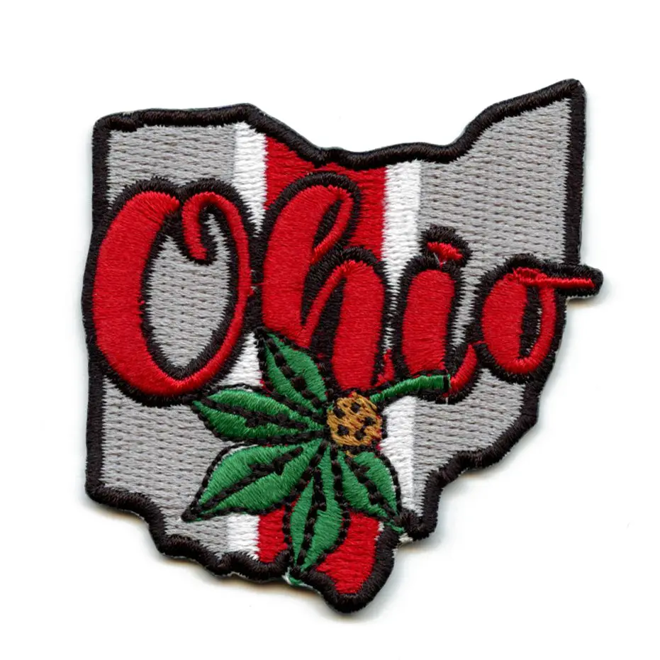 Ohio College Football State Patch Buckeye Embroidered Iron-On