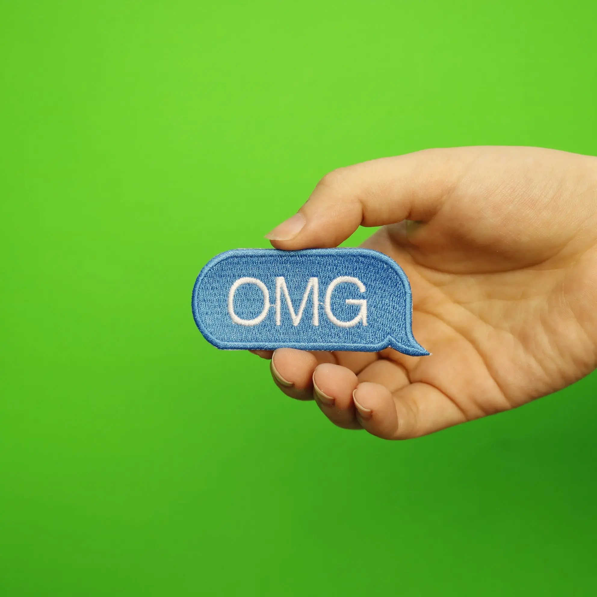 OMG Blue Text Bubble Embroidered Iron On Patch - Image 2