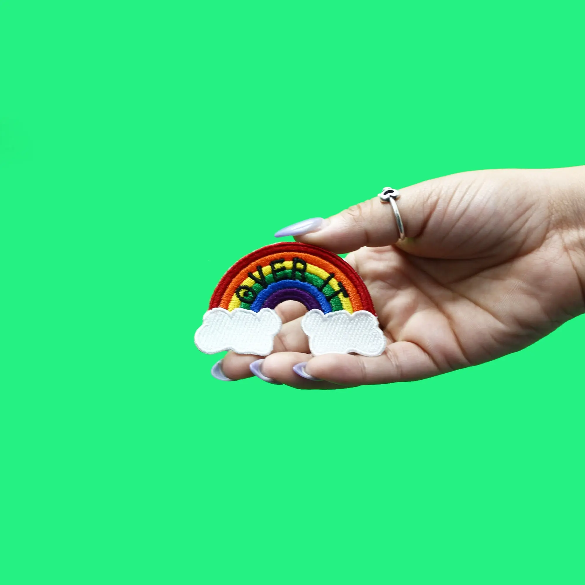 Over It Patch Rainbow With Clouds Embroidered Iron On - Image 2