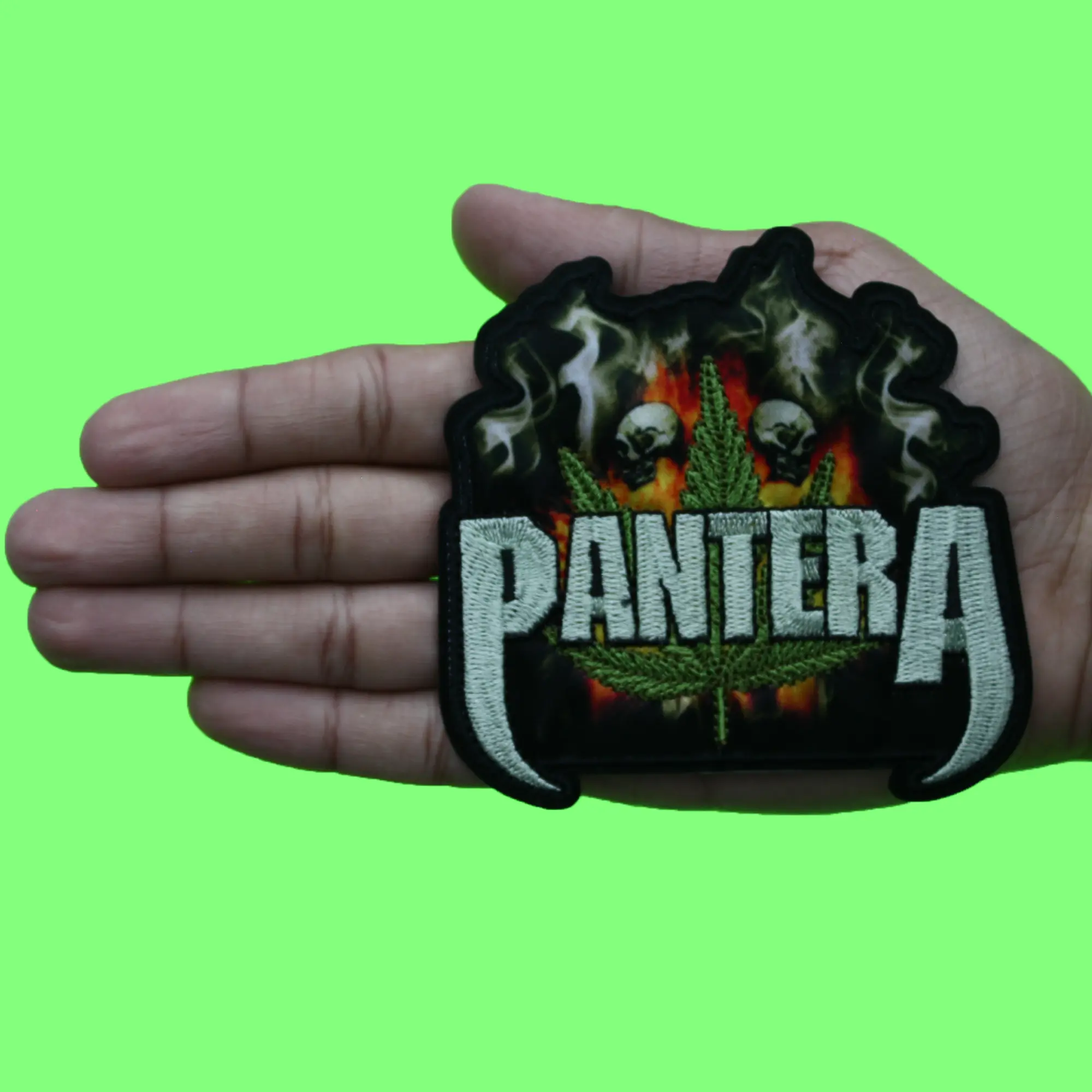 Pantera Cannabis Smoke Patch Metal Fire Skull Embroidered Iron On - Image 2