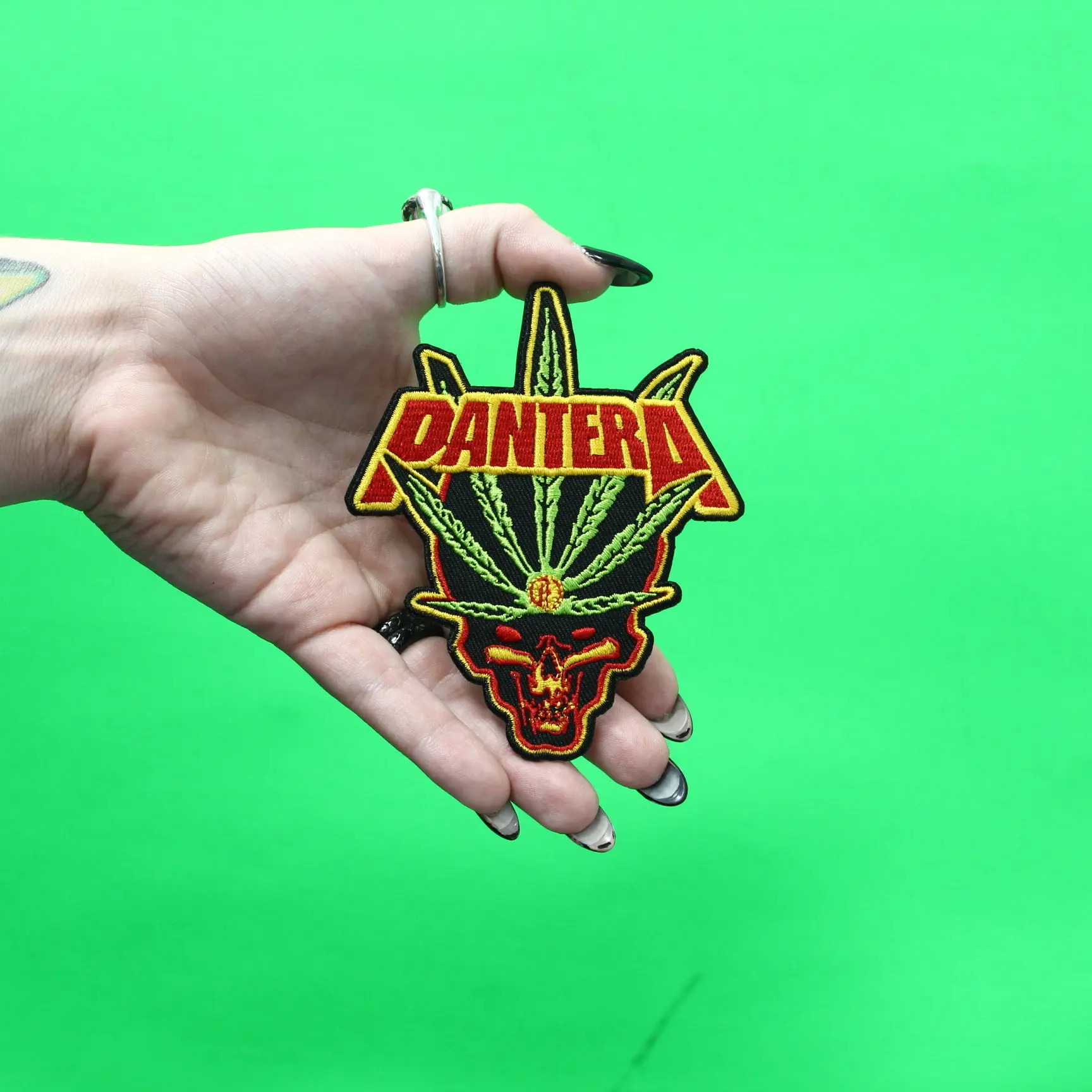 Pantera Leaf Skull Patch Pot Heavy Metal Embroidered Iron On - Image 2
