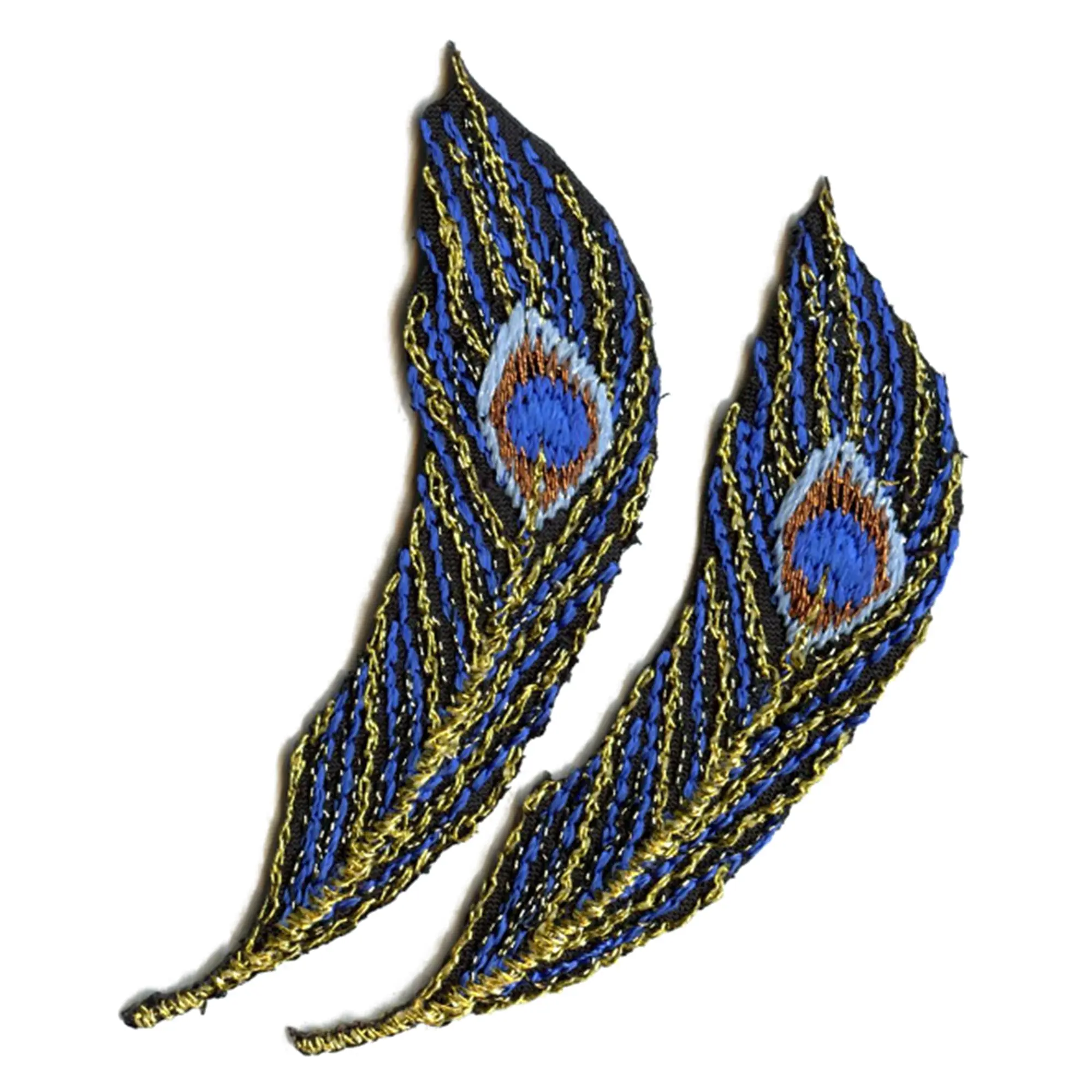 Peacock Feather Medium Metallic Blue Combo Embroidered Iron On Patches
