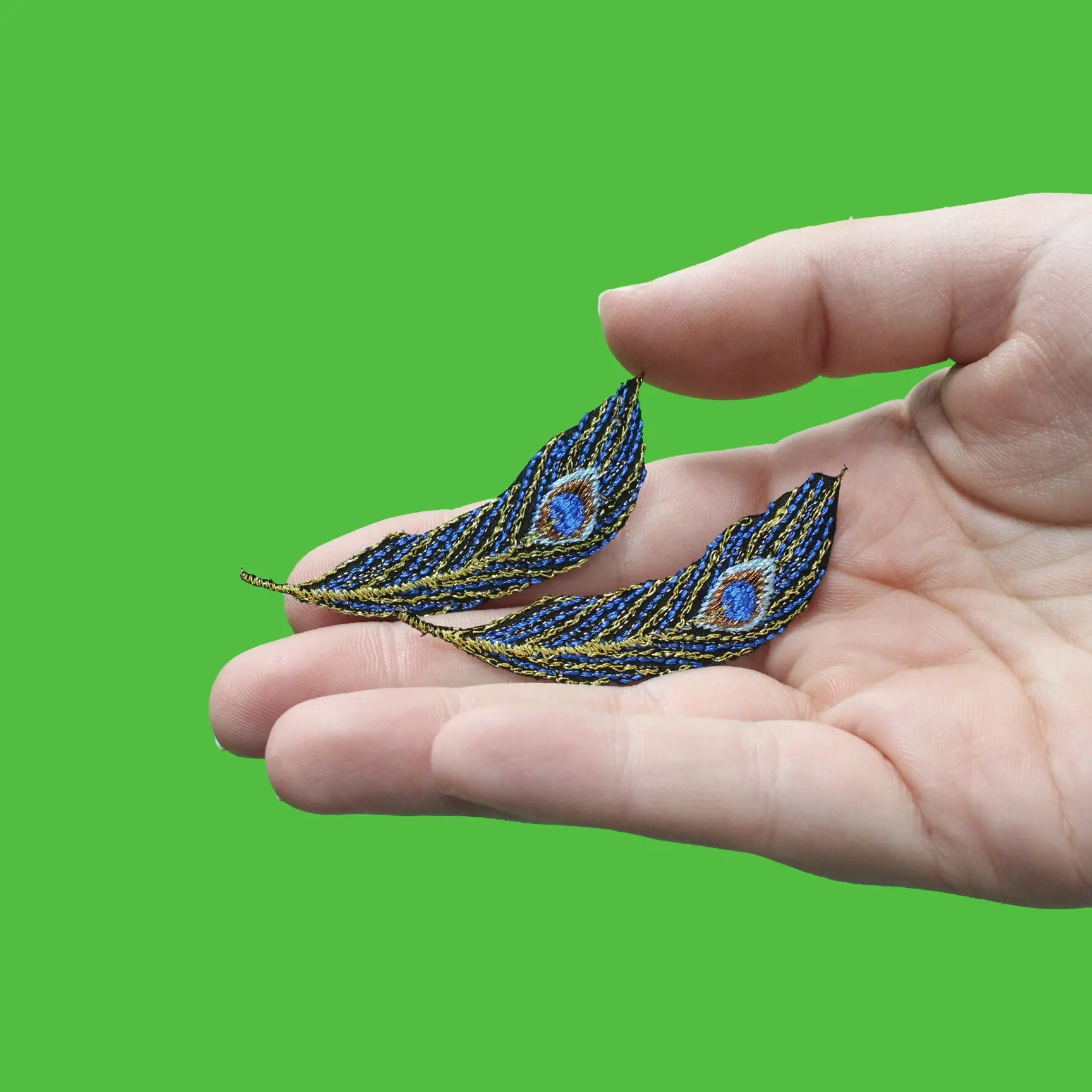 Peacock Feather Medium Metallic Blue Combo Embroidered Iron On Patches - Image 2