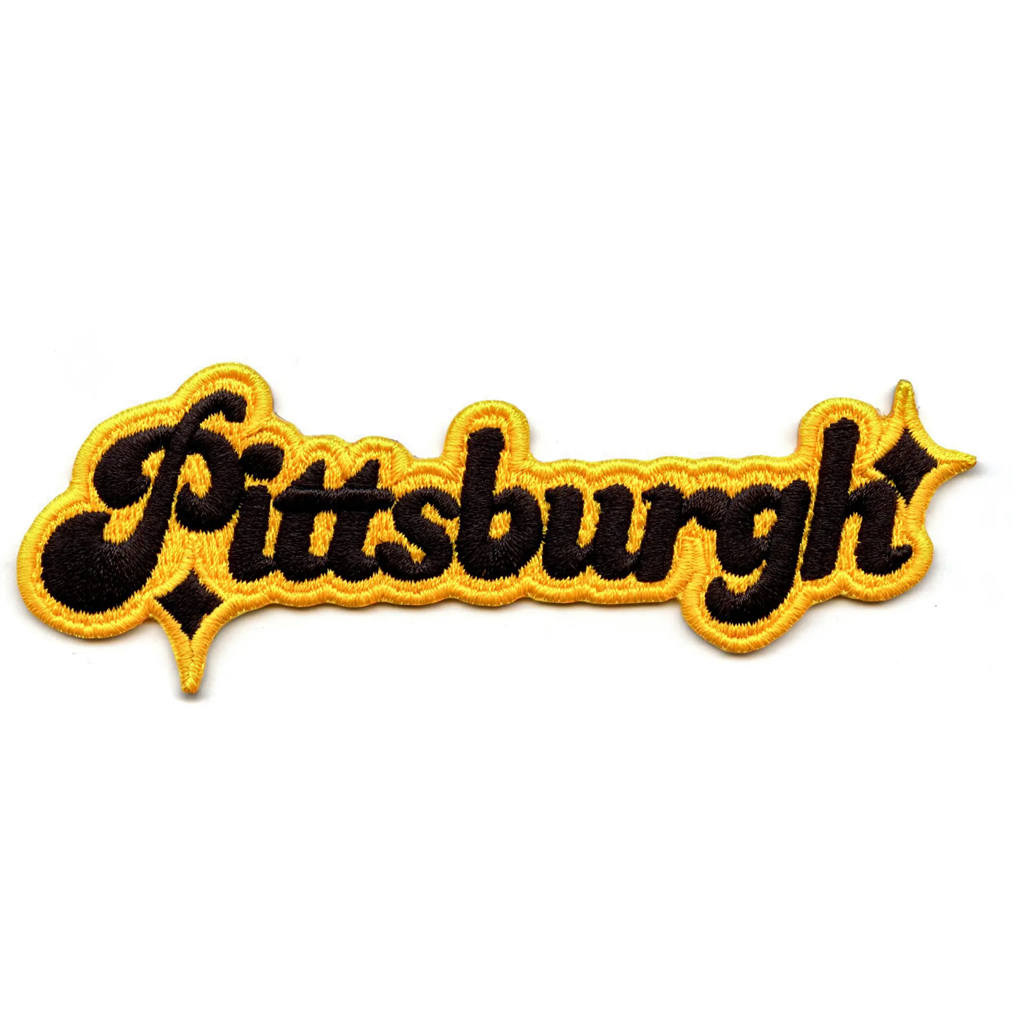 Pittsburgh Sparkle Script Patch Black Yellow Football Sports Embroidered Iron On