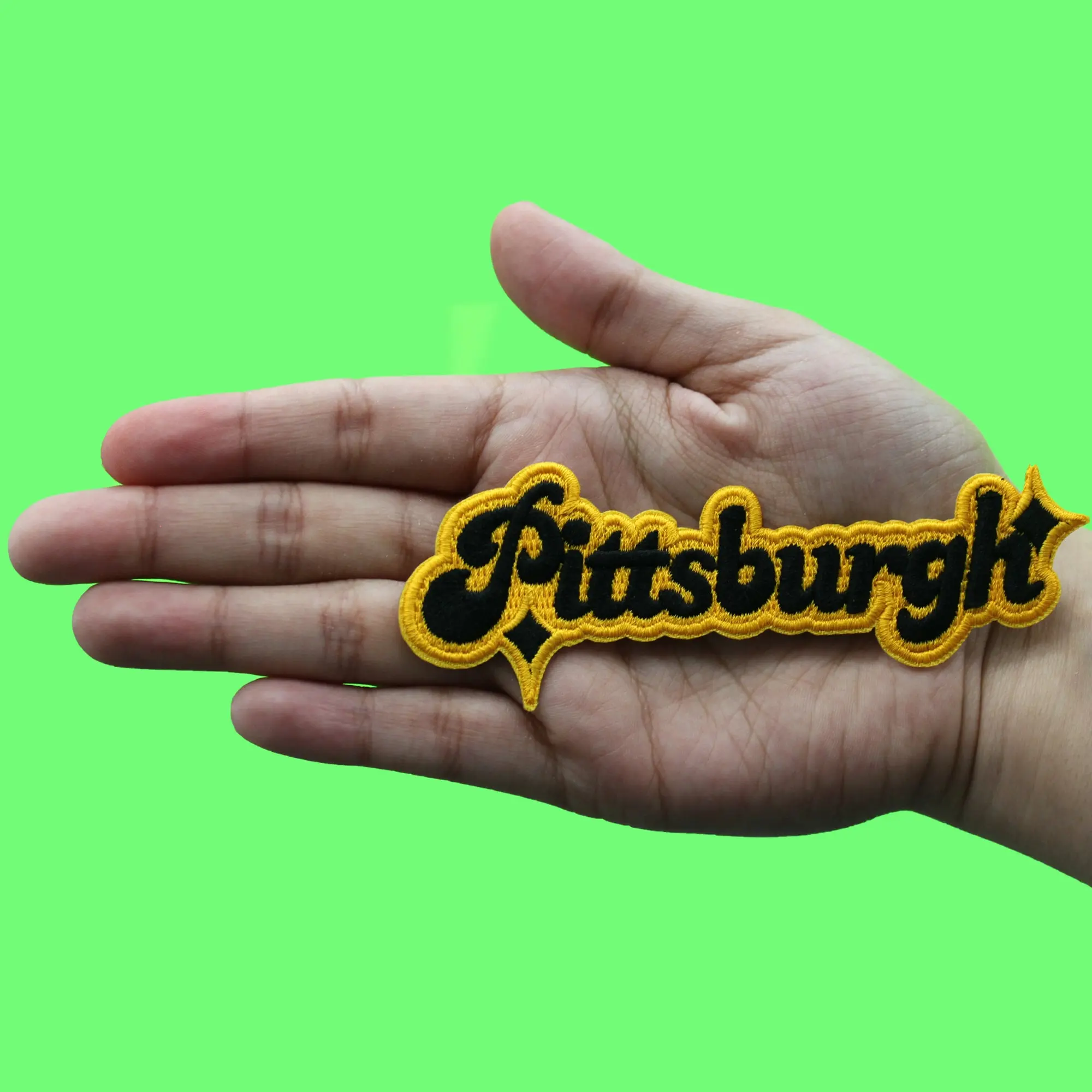 Pittsburgh Sparkle Script Patch Black Yellow Football Sports Embroidered Iron On - Image 2