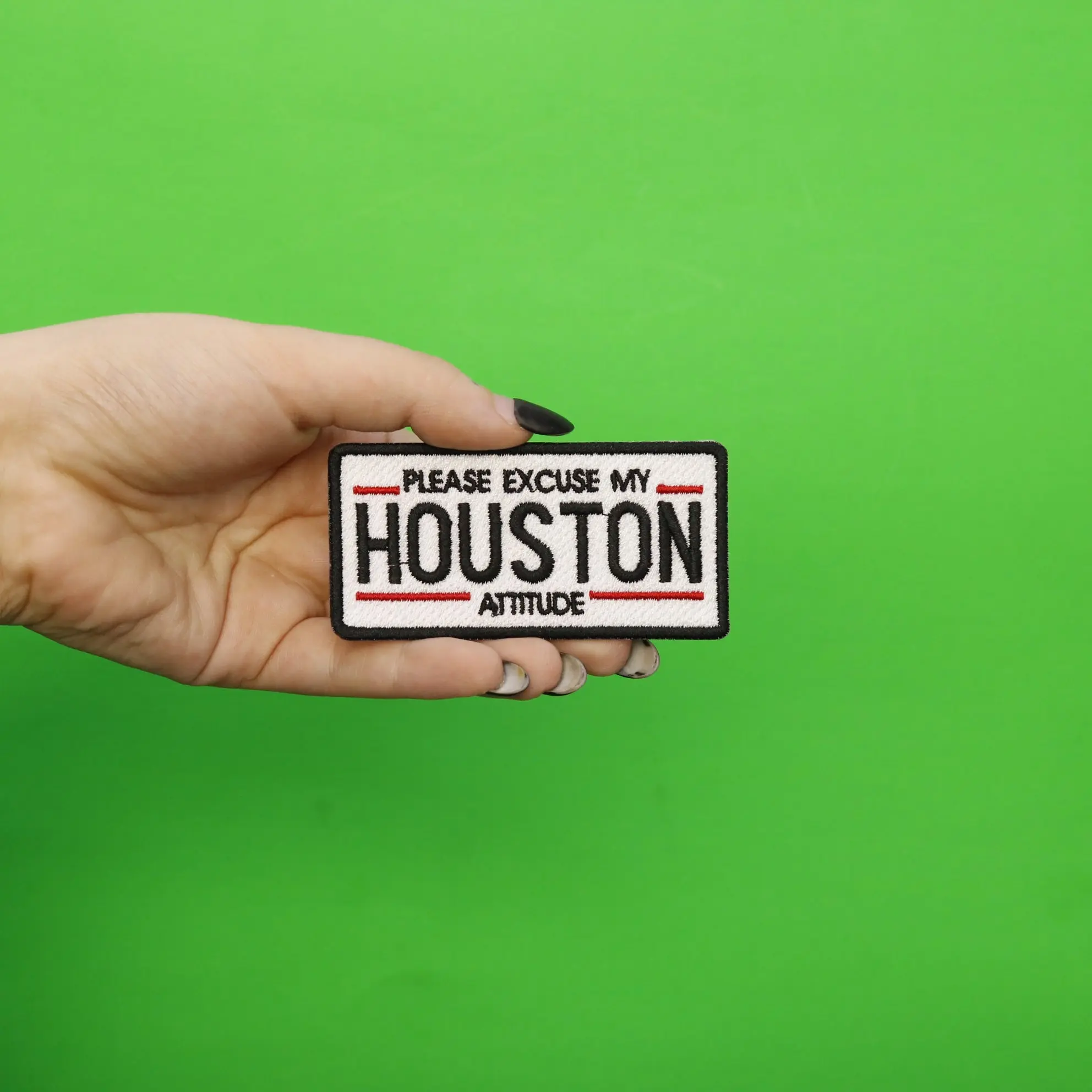 Please Excuse My Houston Attitude License Plate Iron On Patch - Image 4
