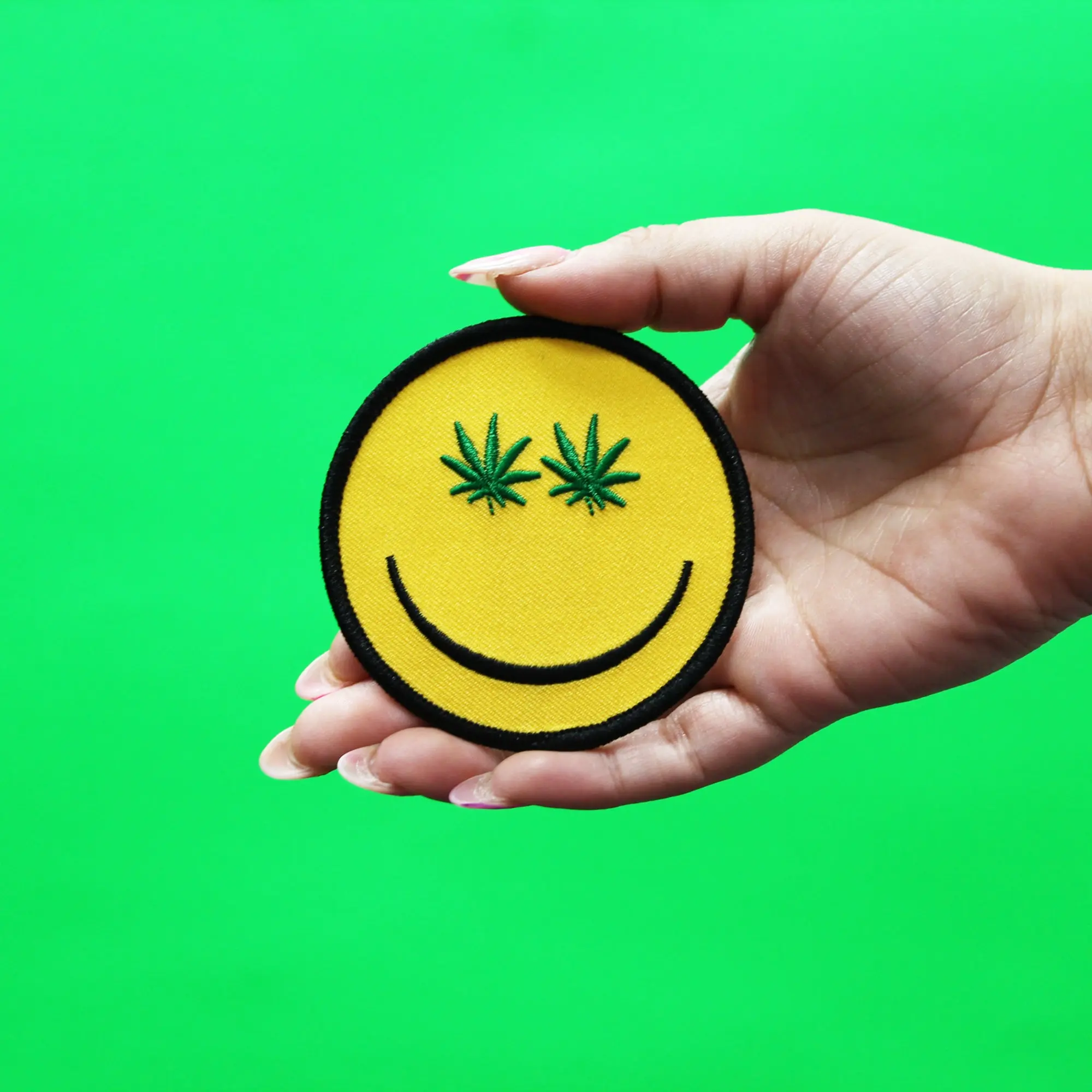 Pot Smiley Patch Weed Embroidered Iron On - Image 2