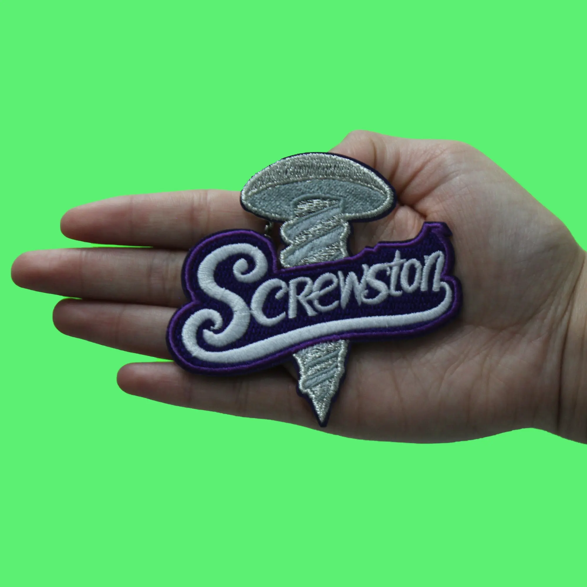 Screwston Screw Patch Script Houston Texas Embroidered Iron On - Image 2