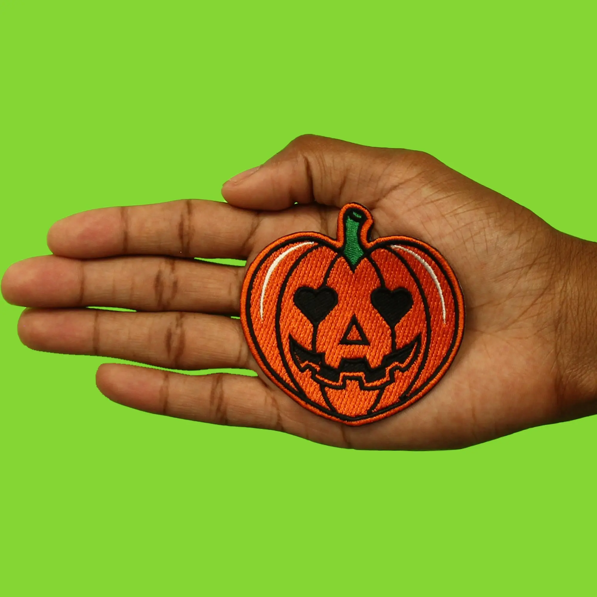 Pumpkin Heart Eyes Patch Halloween Spooky Cute Embroidered Iron On - Image 2