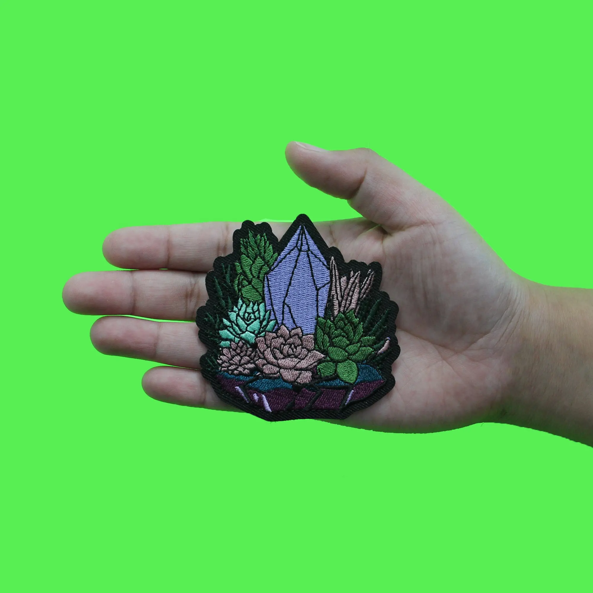 Purple Amethyst Crystal Patch Lotus Flowers Hippie Embroidered Iron In - Image 2