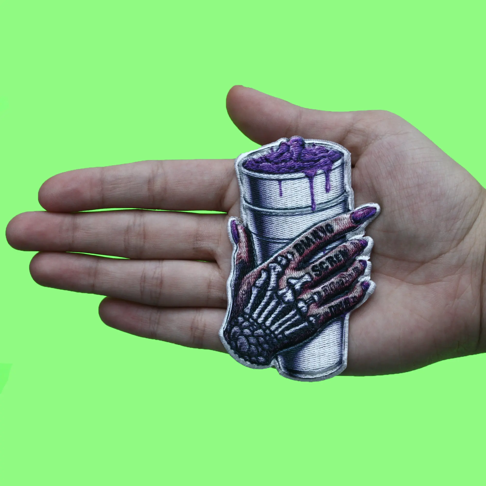 Purple Drank Double Cup Patch Tattooed Girl Hand Sublimated Embroidered Iron On - Image 2