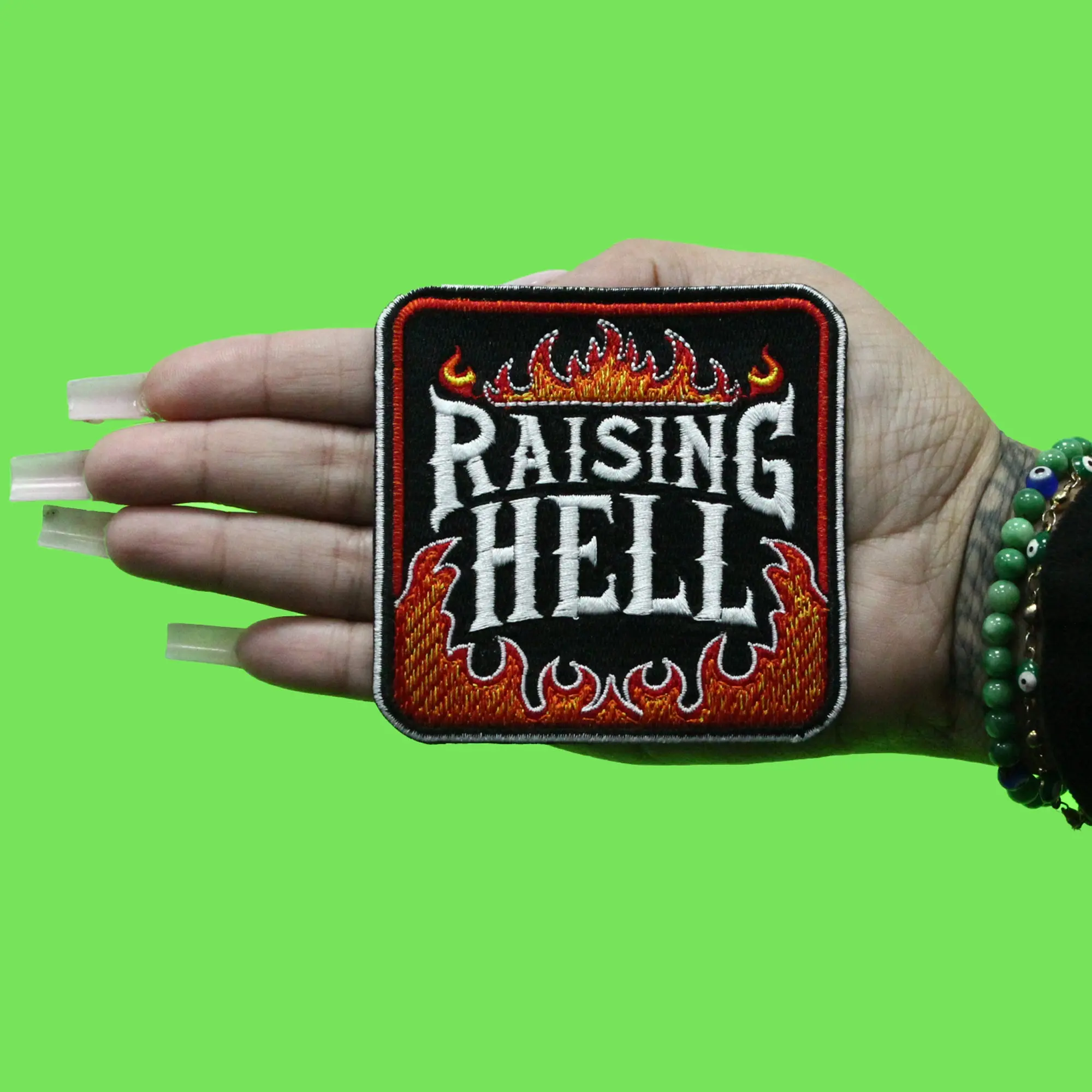 Raising Hell Fire Patch Alternative Antichrist Rock Embroidered Iron On - Image 2