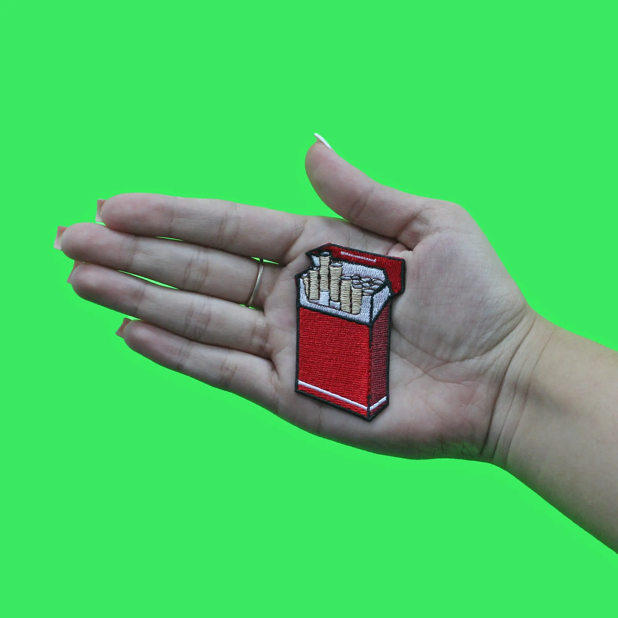 Red Cigarette Box Patch Full Pack Cigs Embroidered Iron On - Image 2