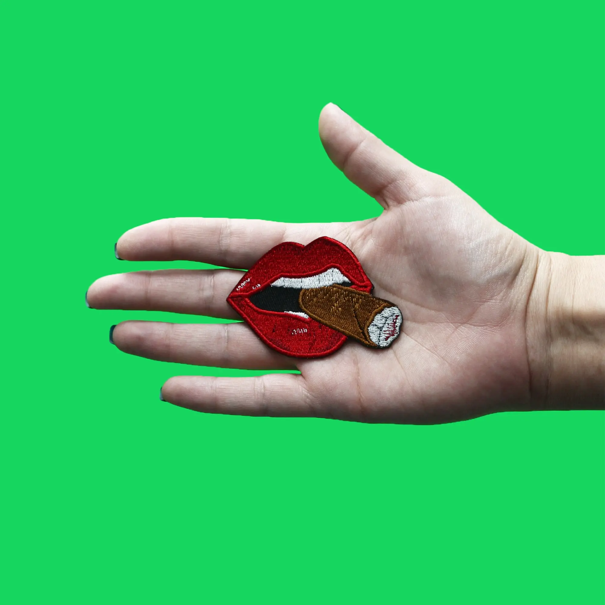 Red Lips Smoking Cigar Patch Stogie Mouth Embroidered Iron On - Image 2