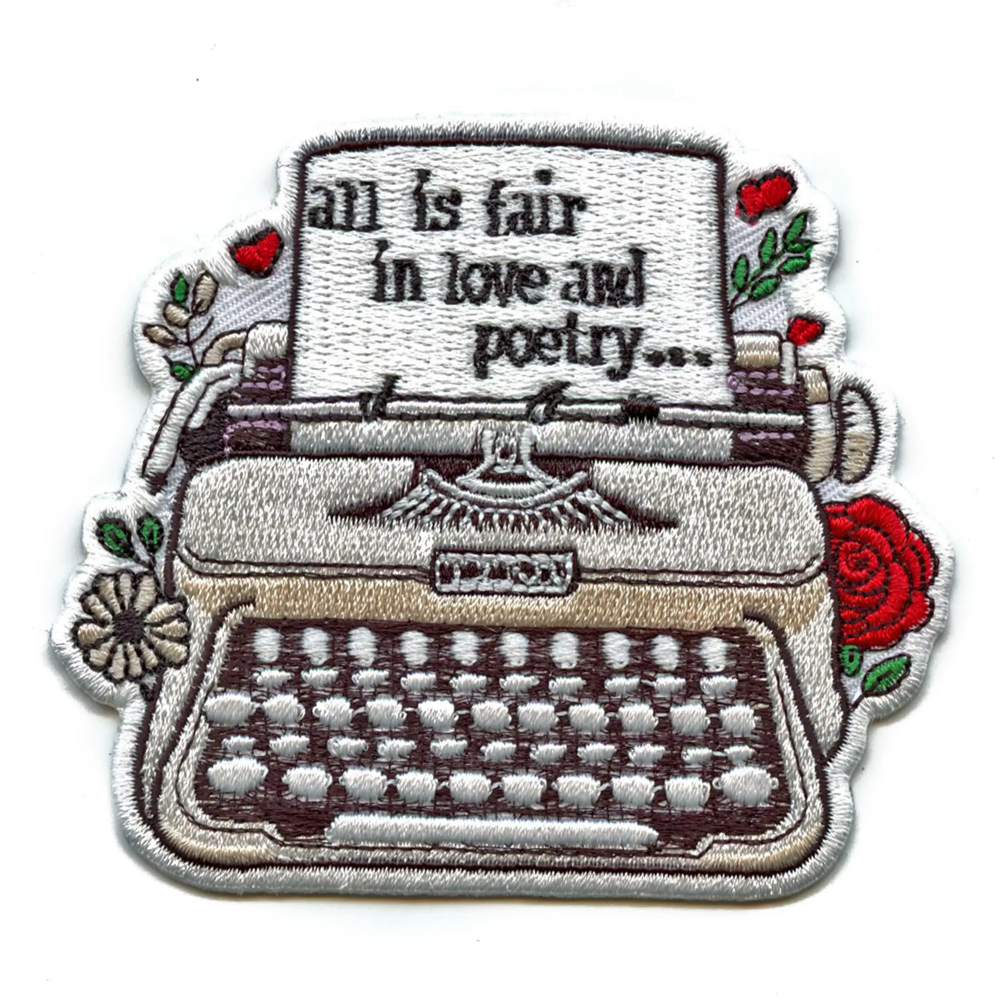 Red Pop Star Typewriter Patch Love and Poetry Embroidered Iron On