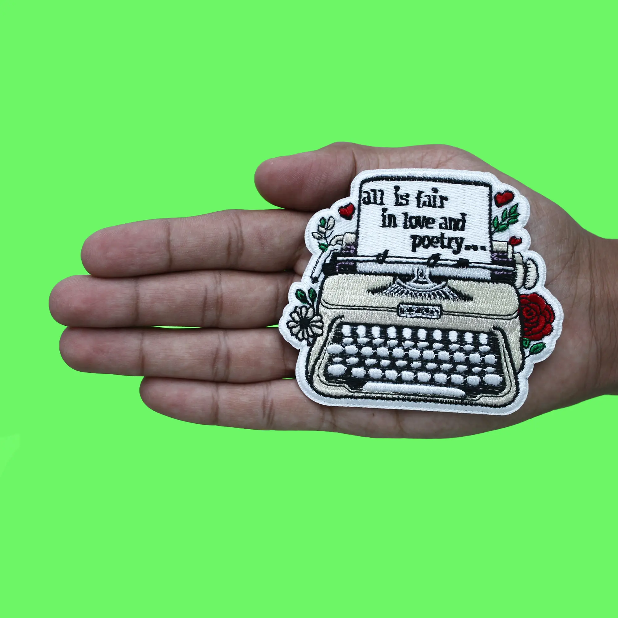 Red Pop Star Typewriter Patch Love and Poetry Embroidered Iron On - Image 2