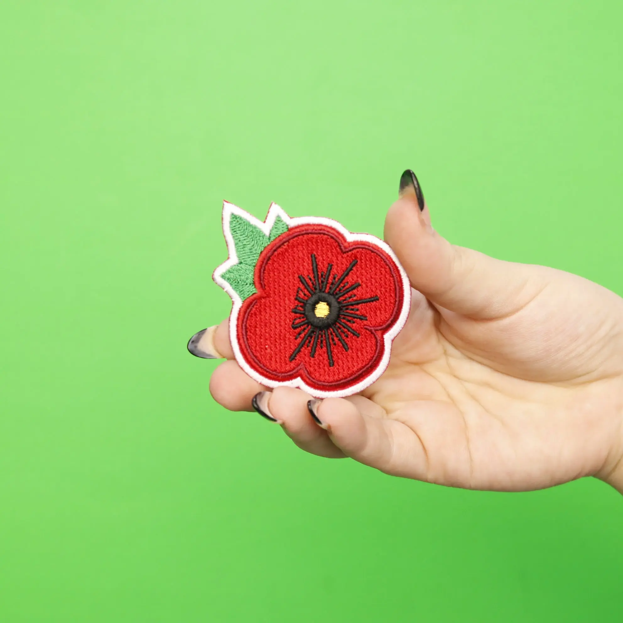 Red Poppy Flower Embroidered Iron On Patch - Image 2